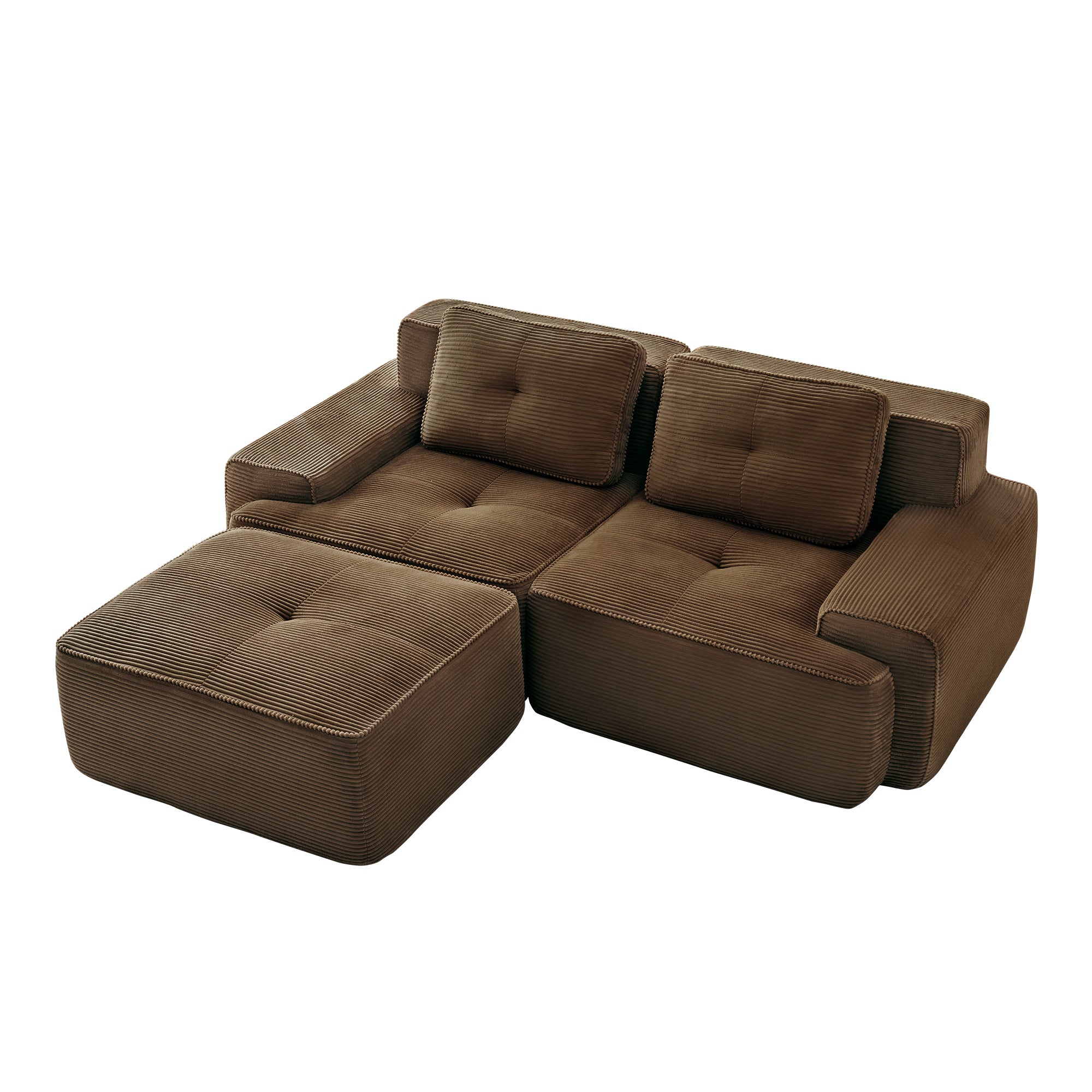 Racine 82" Modular Corduroy Fabric Loveseat Sofa with Pillows and Movable Ottoman