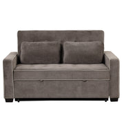 Modern Upholstered Sleeper Bed Sofa with Dual USB Charging, Adjustable Backrest, Brown Gray Velvet, 61.4 Inches