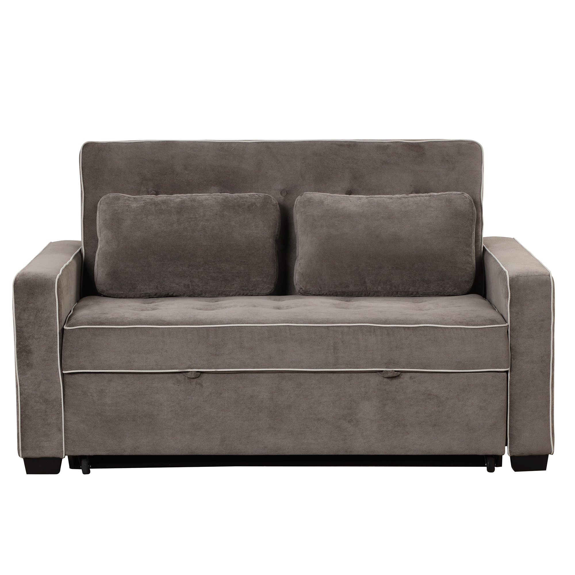 Modern Upholstered Sleeper Bed Sofa with Dual USB Charging, Adjustable Backrest, Brown Gray Velvet, 61.4 Inches