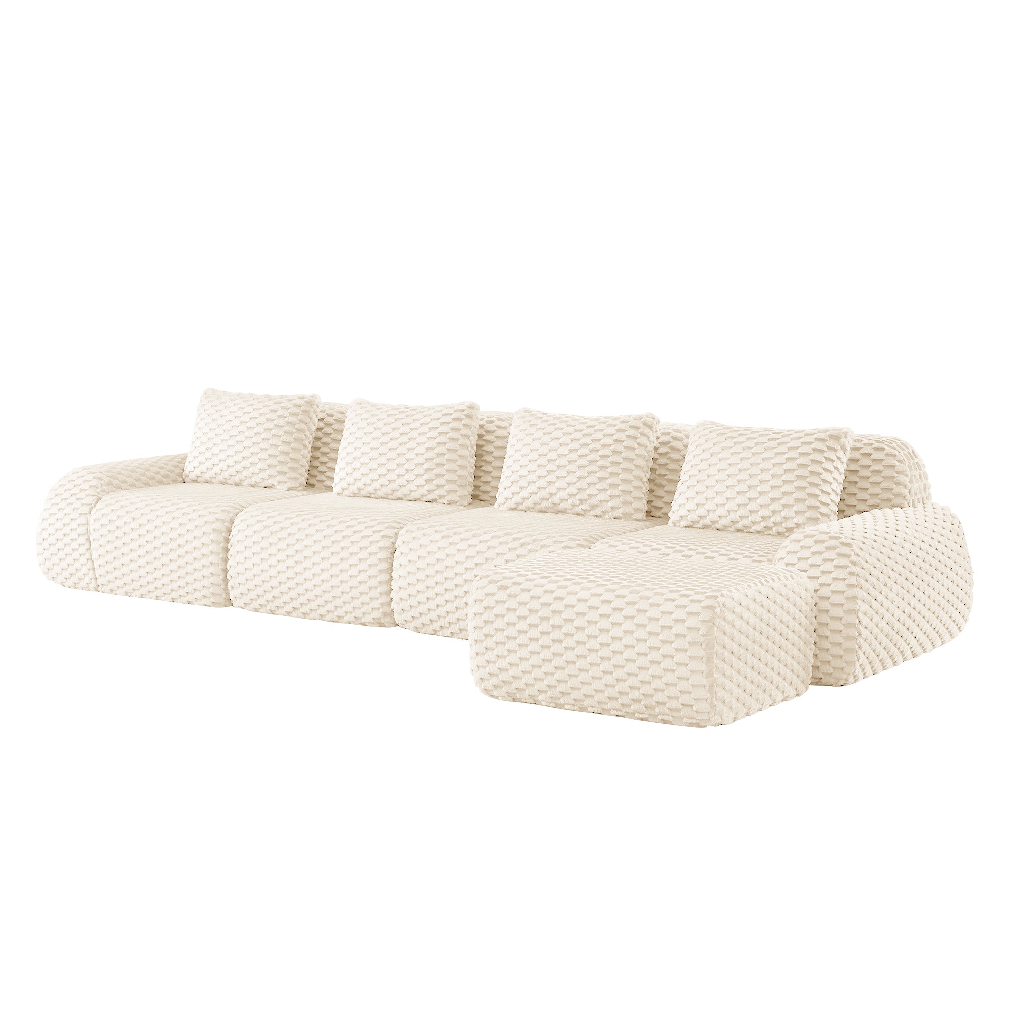 Olathe 146" Modular Flannelette Fabric L-Shaped Sectional Sofa with Movable Ottoman