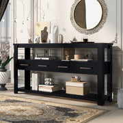 62.2'' Large Entryway Table with 4 Drawers,Painted Console Table with 3-Tier Open Shelves and Metal Handles,Versatile Hallway Sofa Table for Living Room, Bedroom, Foyer and Kitchen