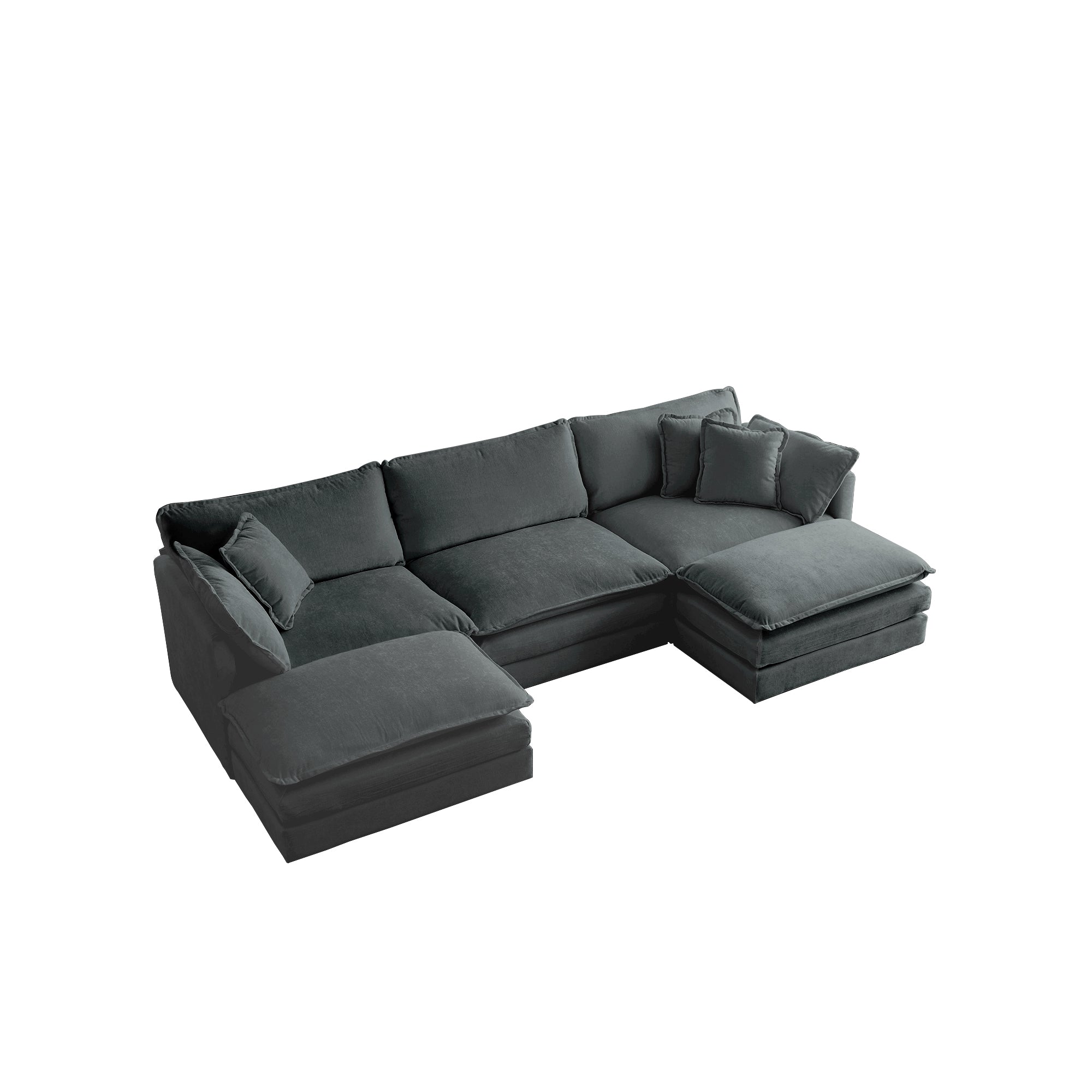 Fremont 112" Modular Chenille Upholstered U-Shaped Sectional Sofa with Ottomans