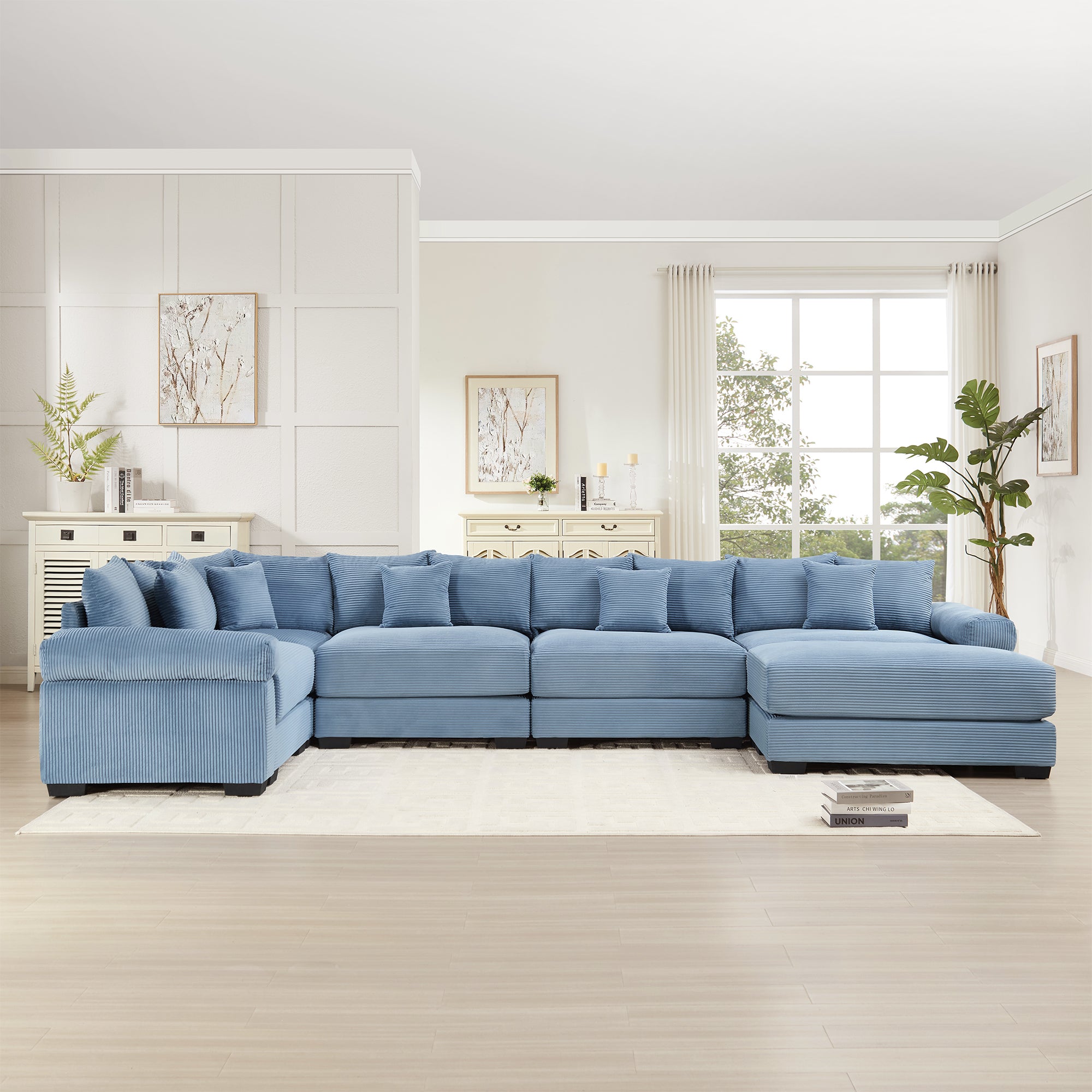 Albany 155" Modular Corduroy Oversized Cloud U-Shaped Sectional Sofa with Ottoman