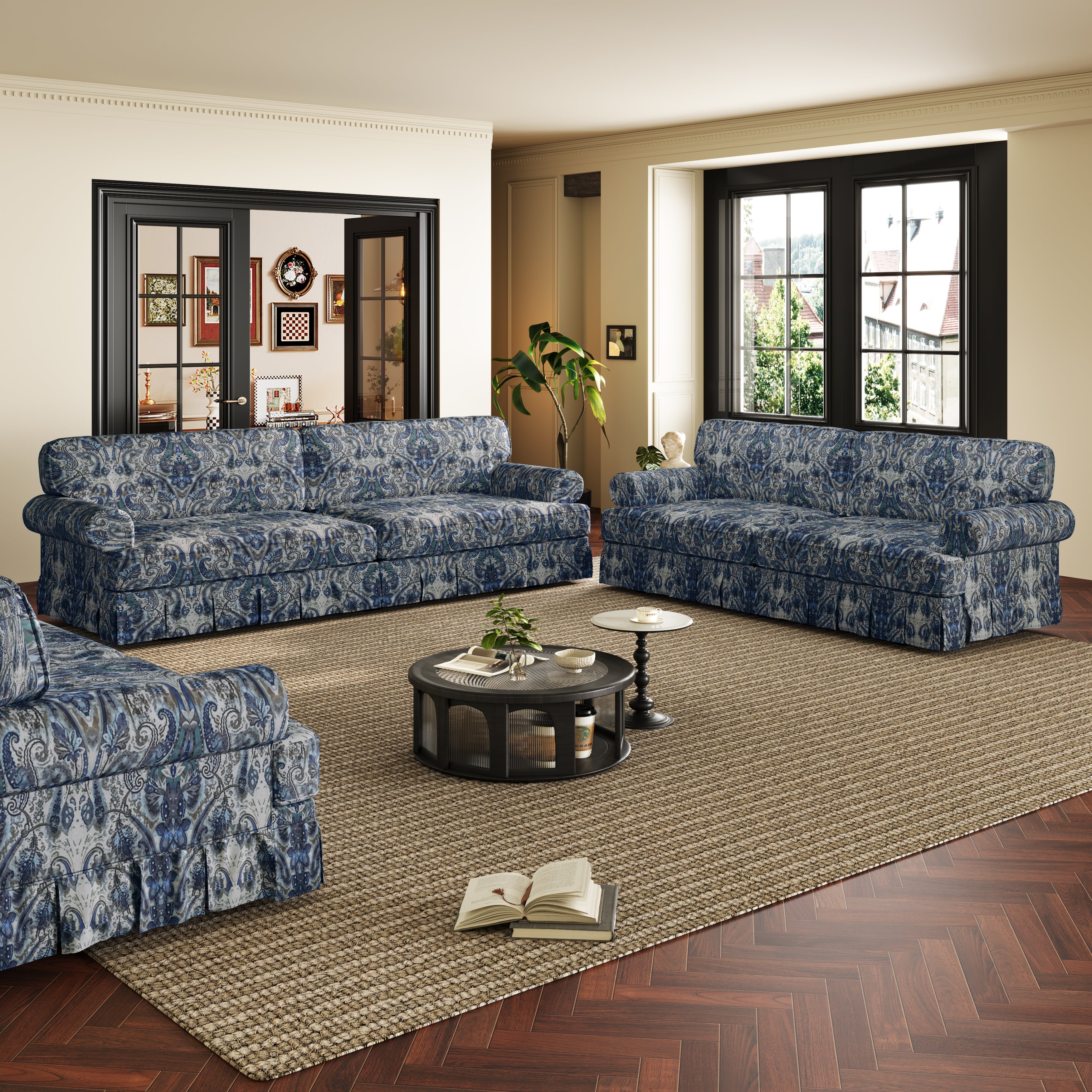 Livonia Oxford Fabric Comfortable Sofa Set with 3-Seater Sofa and 7-Seater Sofa