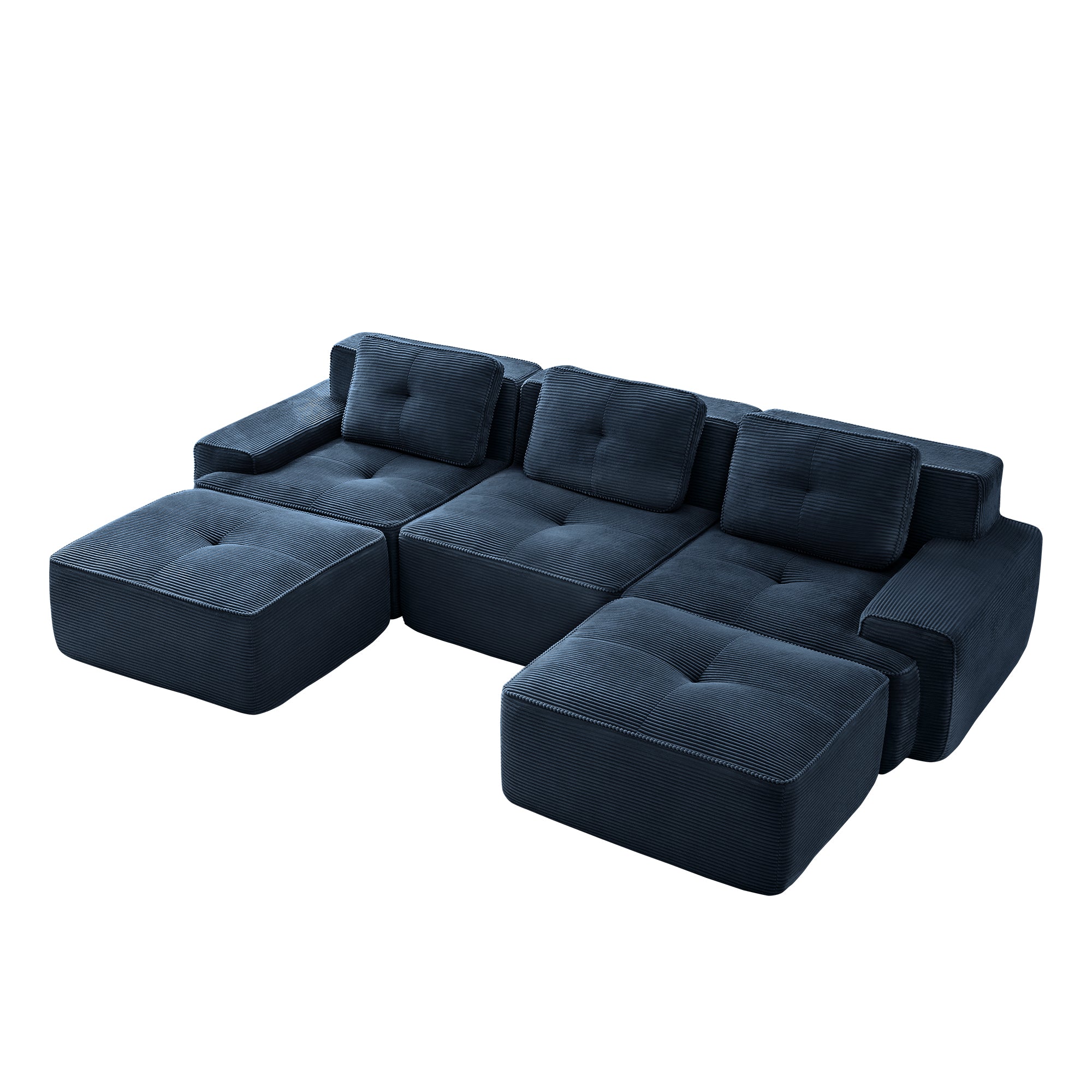 Racine 117" Modular Corduroy Fabric U-Shaped Sectional Sofa with Deep Seat and Movable Ottoman