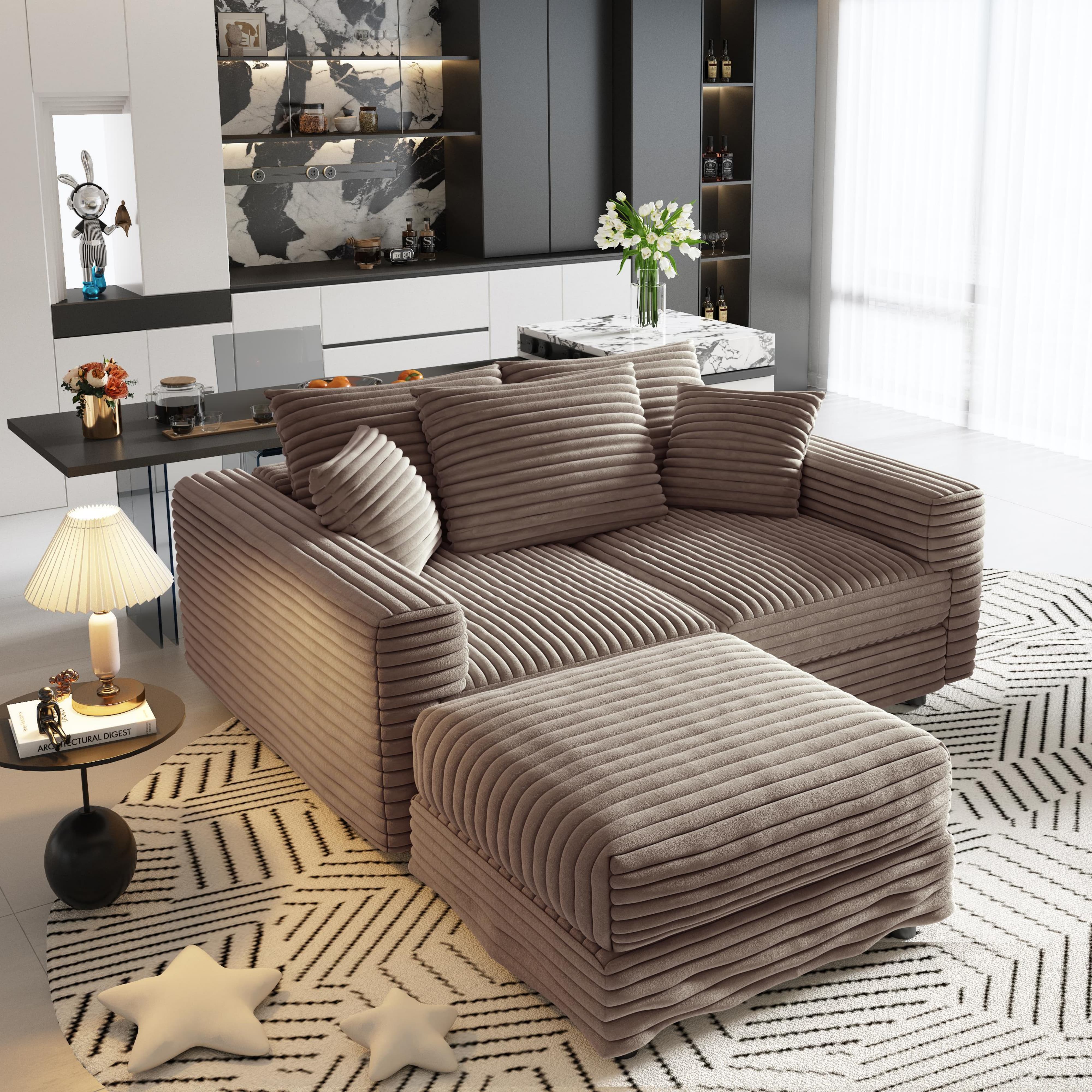 Norwalk 83" Modular Plush Corduroy L-Shaped Sectional Sofa with Movable Ottoman