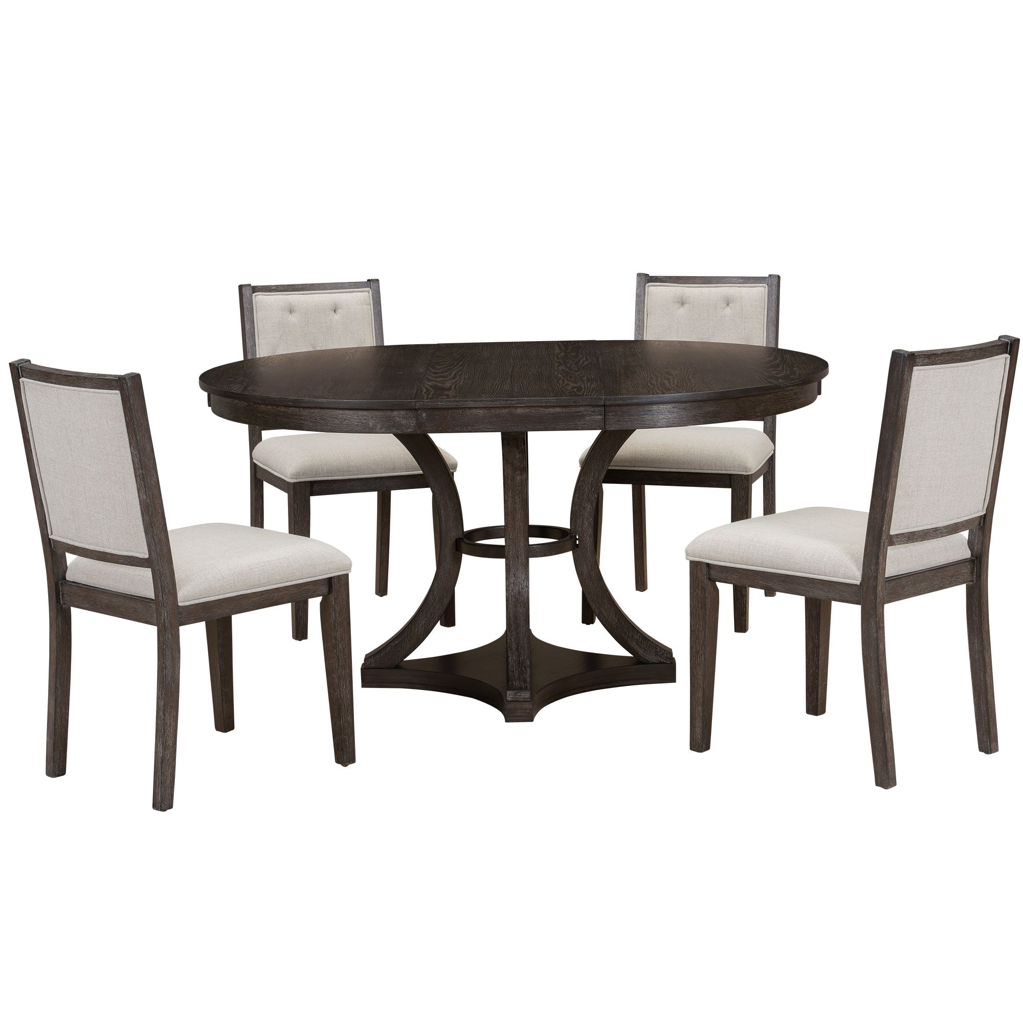 Mavis 47" Retro Espresso 5 Piece Extendable Dining Table Set