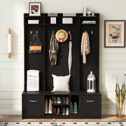 Homy Casa TITAN 59" Modern Wood 5-in-1 Hall Tree Bench with Coat Rack, Drawers and Shelves