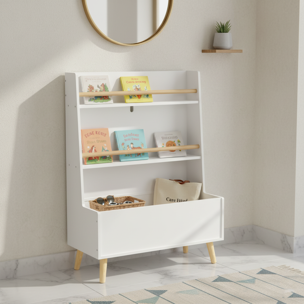 Trove Modern Wood Bookshelf & Toy Storage Cabinet, White