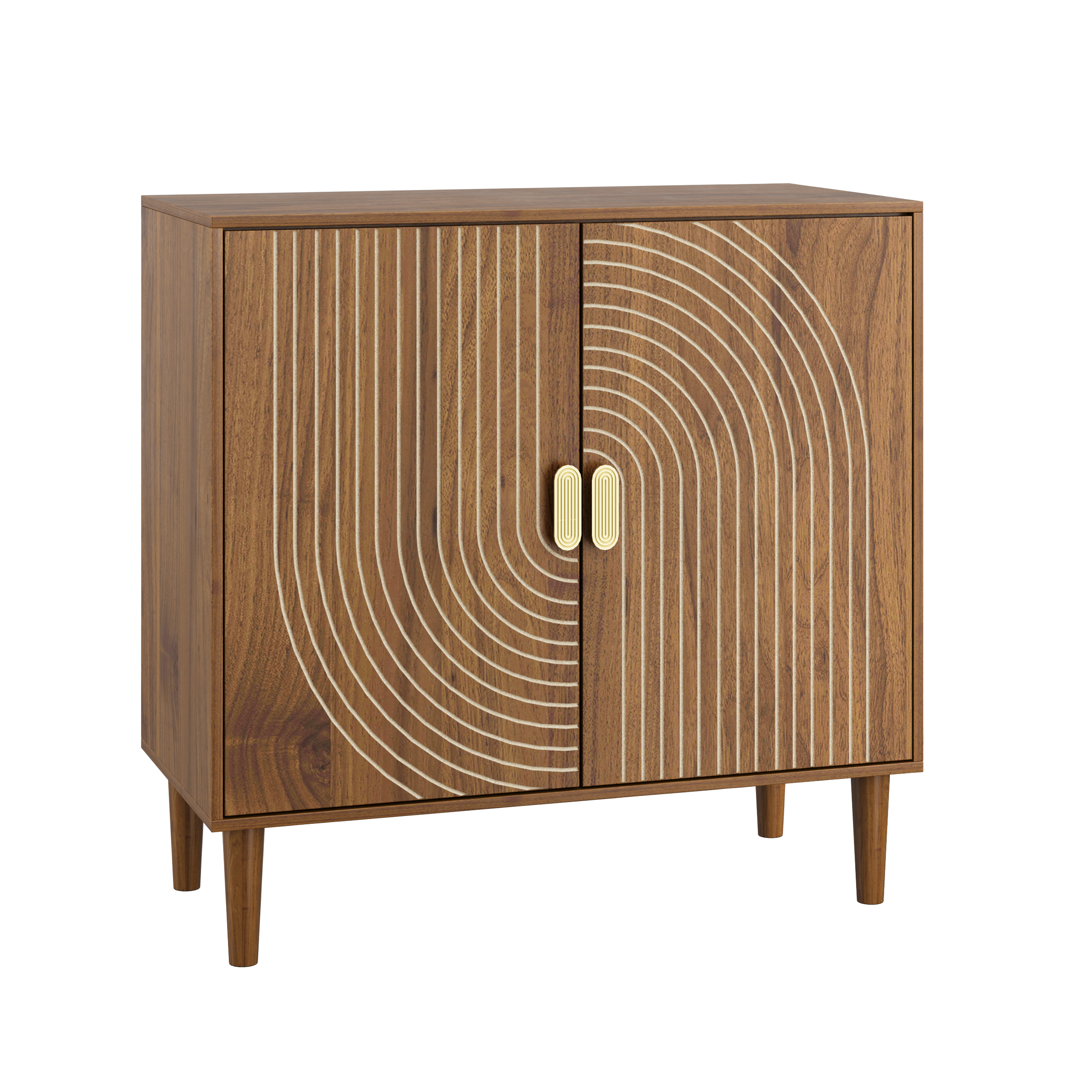 Ghent Walnut Modern Buffet Storage Cabinet with Carved Line Design