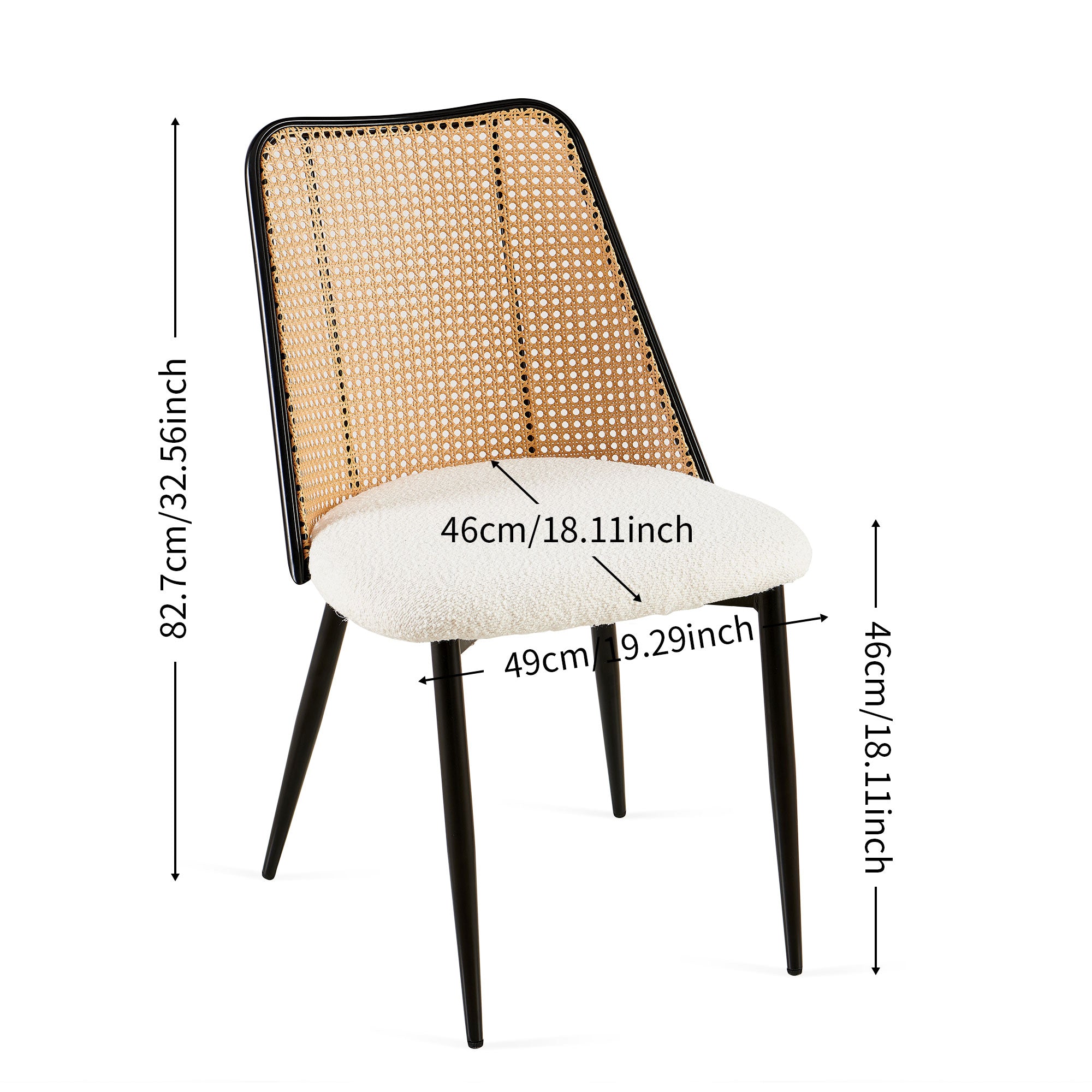 Como Boucle Upholstered Rattan Dining Chair Set of 4