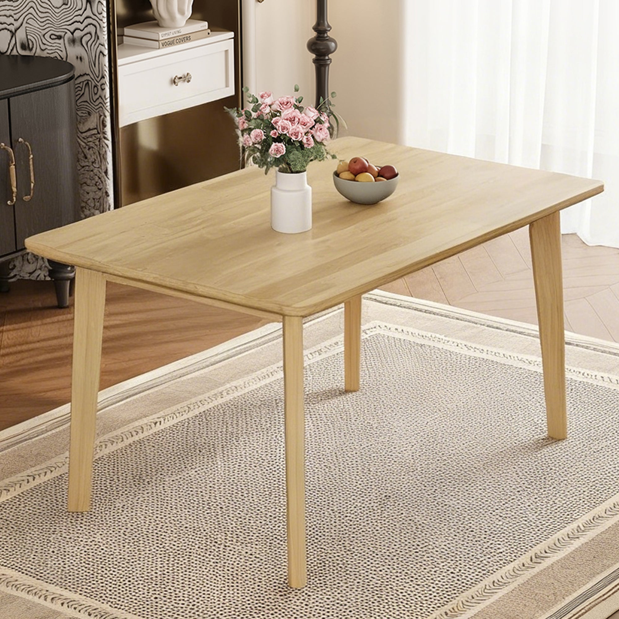 Homy Casa Megara 47.2” Rectangular Dining Table Farmhouse Wood Kitchen Table with Rubberwood Legs in Natural Open Box