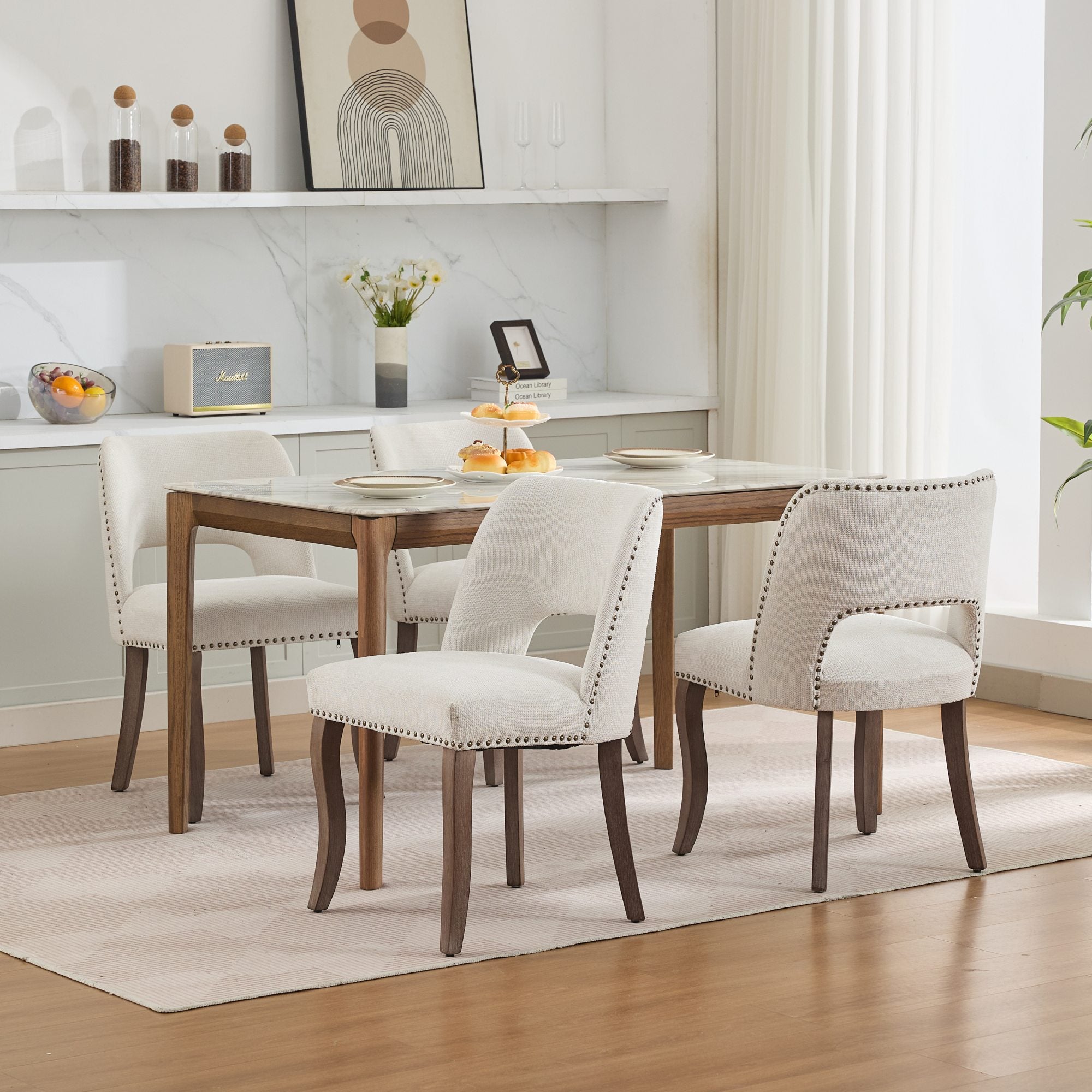 Tiberis Modern Fabric Upholstered Dining Chair Set of 2 Wood Frame