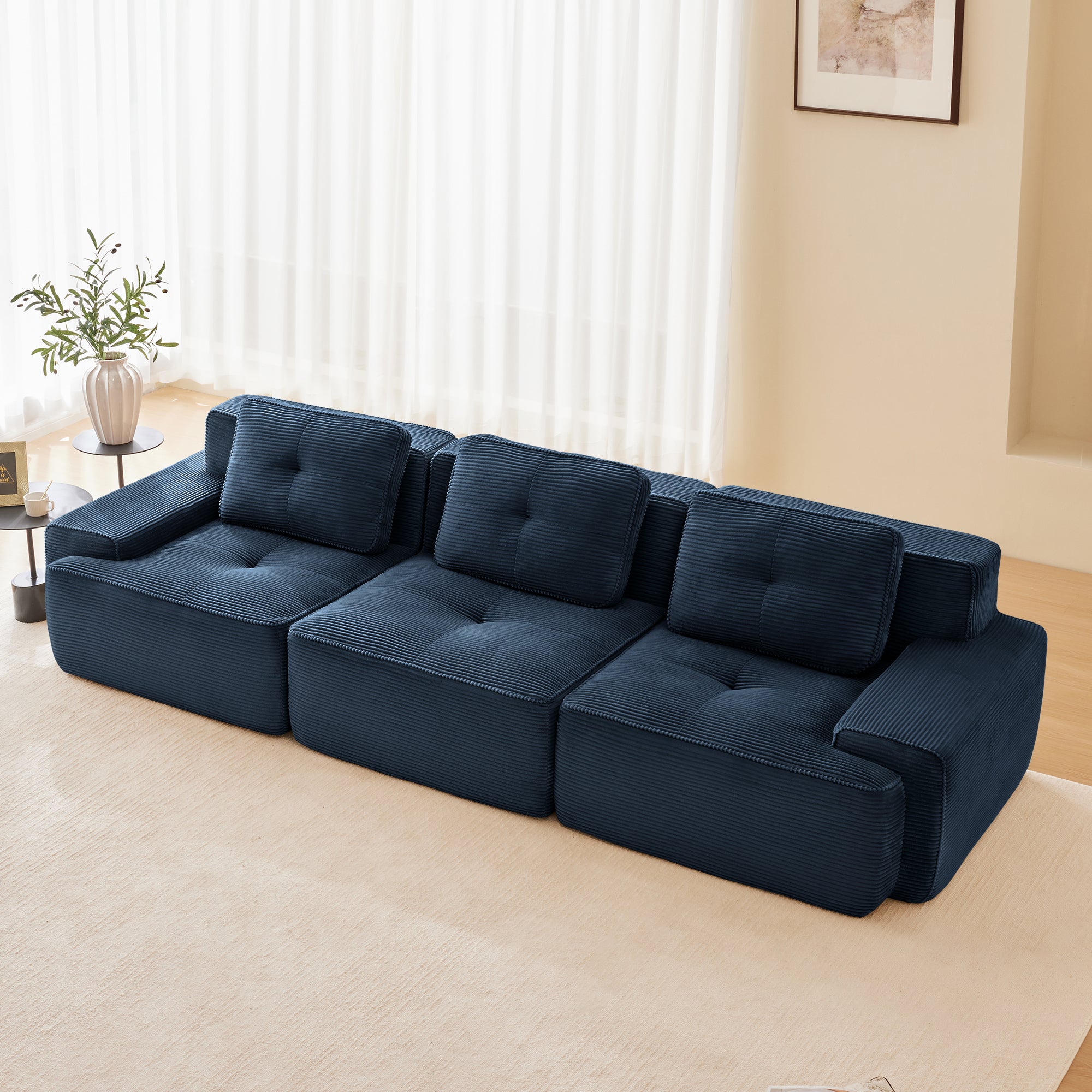 Racine 117" Modular Corduroy Fabric 3-Seater Sofa with Pillows