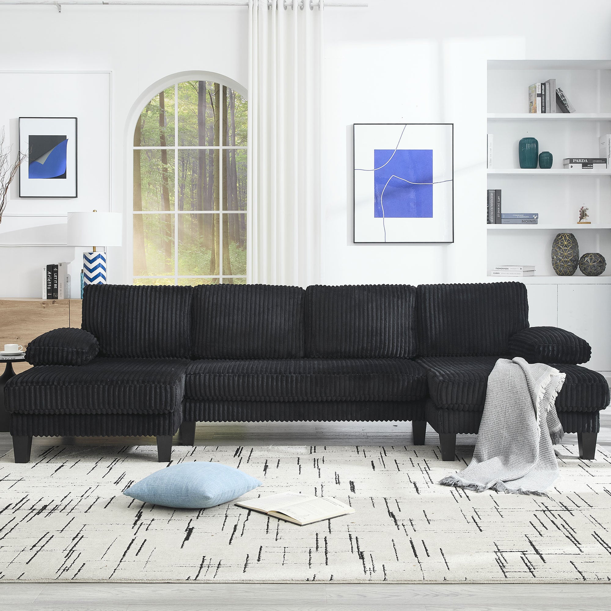 Midtown 4 Seat Modern Fabric U Shaped Sectional Sofa with Chaise