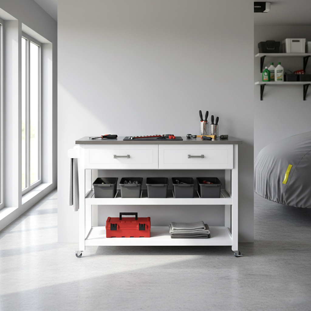 Homy Casa Stainless Steel Table Top White Kicthen Cart With Two Drawers