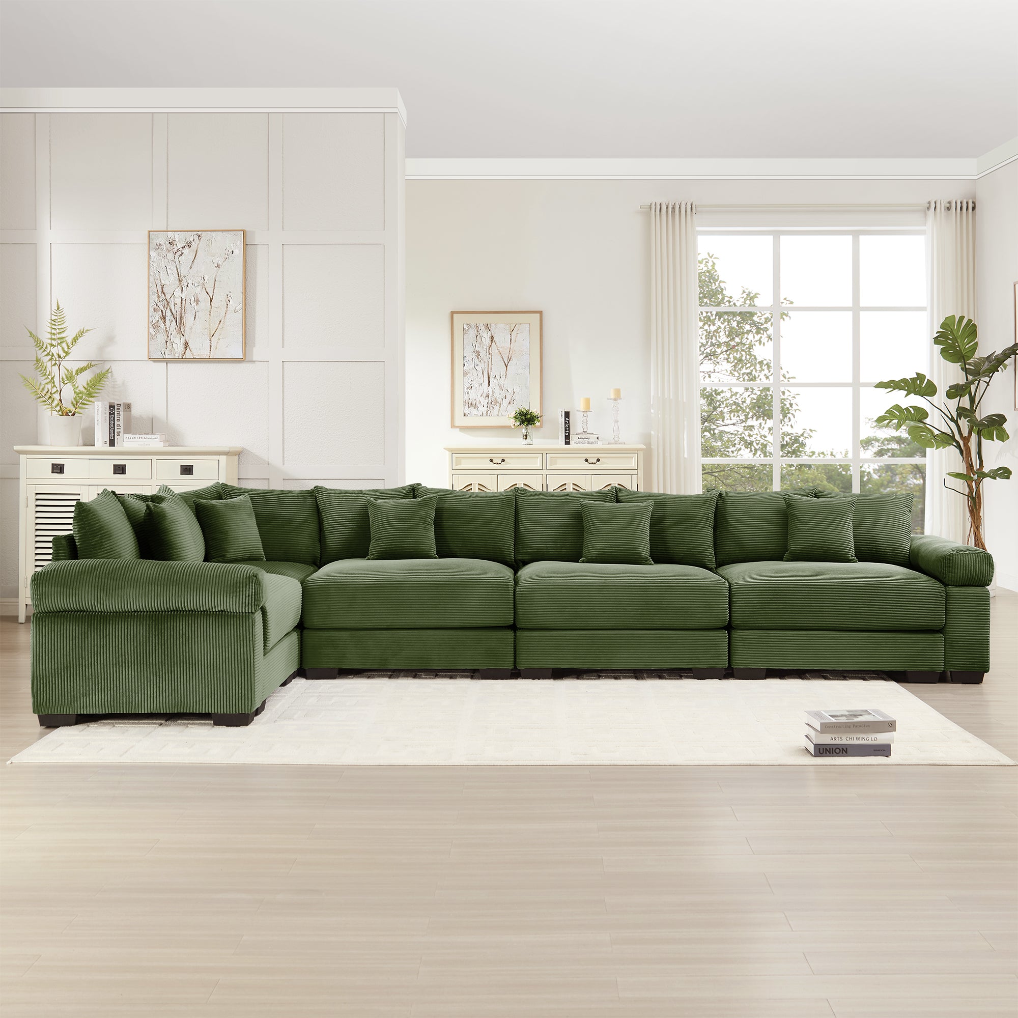 Albany 155" Modular Corduroy Oversized Cloud L-Shaped Sectional Sofa with Ottoman