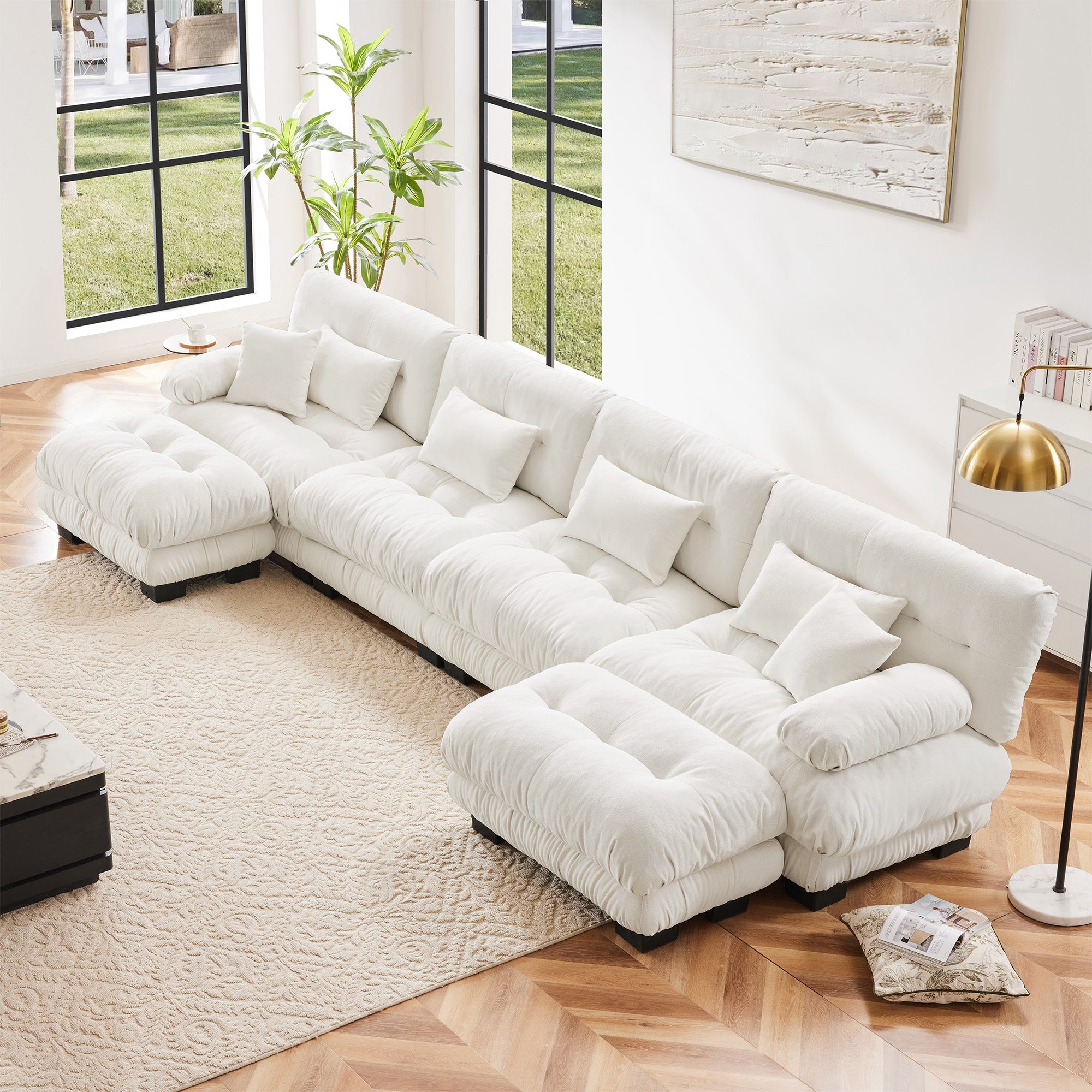 Monterey 173" Oversized Modular Chenille U-Shaped Cloud Sectional Sofa with 2 Ottomans