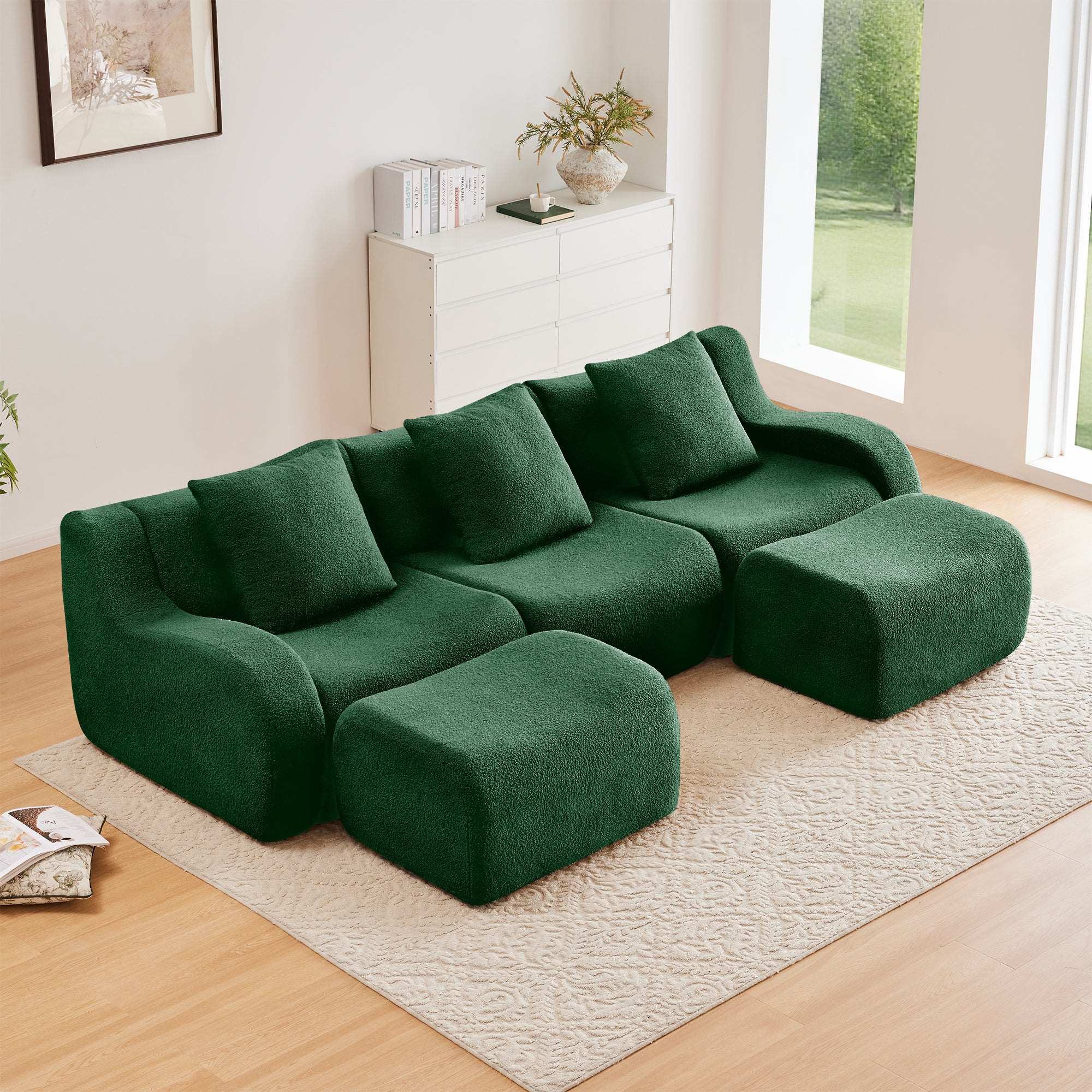 Chico 115" U-Shaped Modular Teddy Fabric U-shaped Sectional Sofa with 2 Movable Ottomans