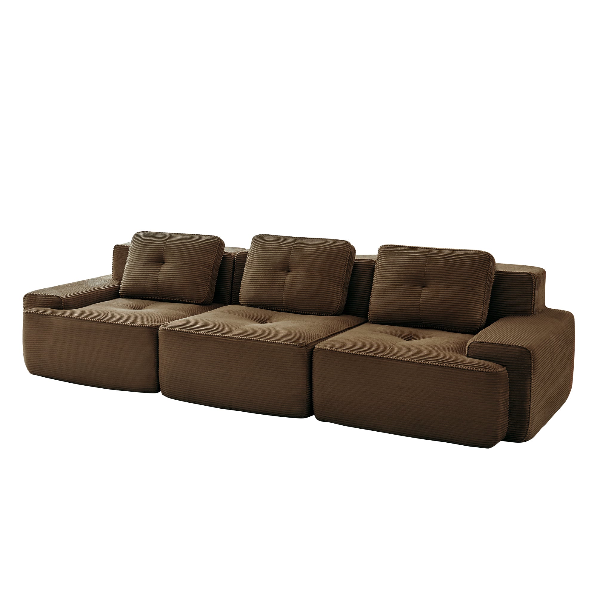Racine 117" Modular Corduroy Fabric 3-Seater Sofa with Pillows