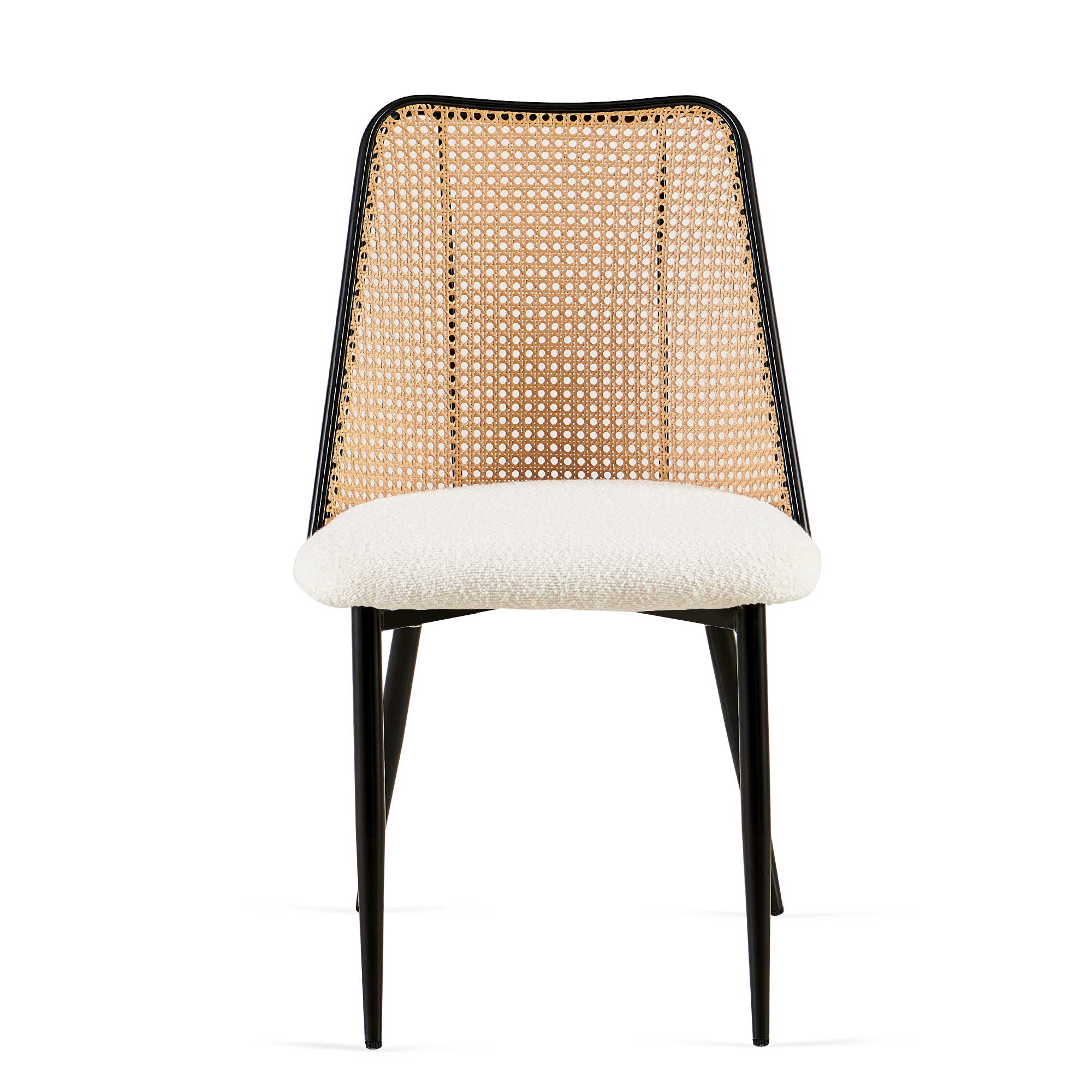 Como Boucle Upholstered Rattan Dining Chair Set of 4