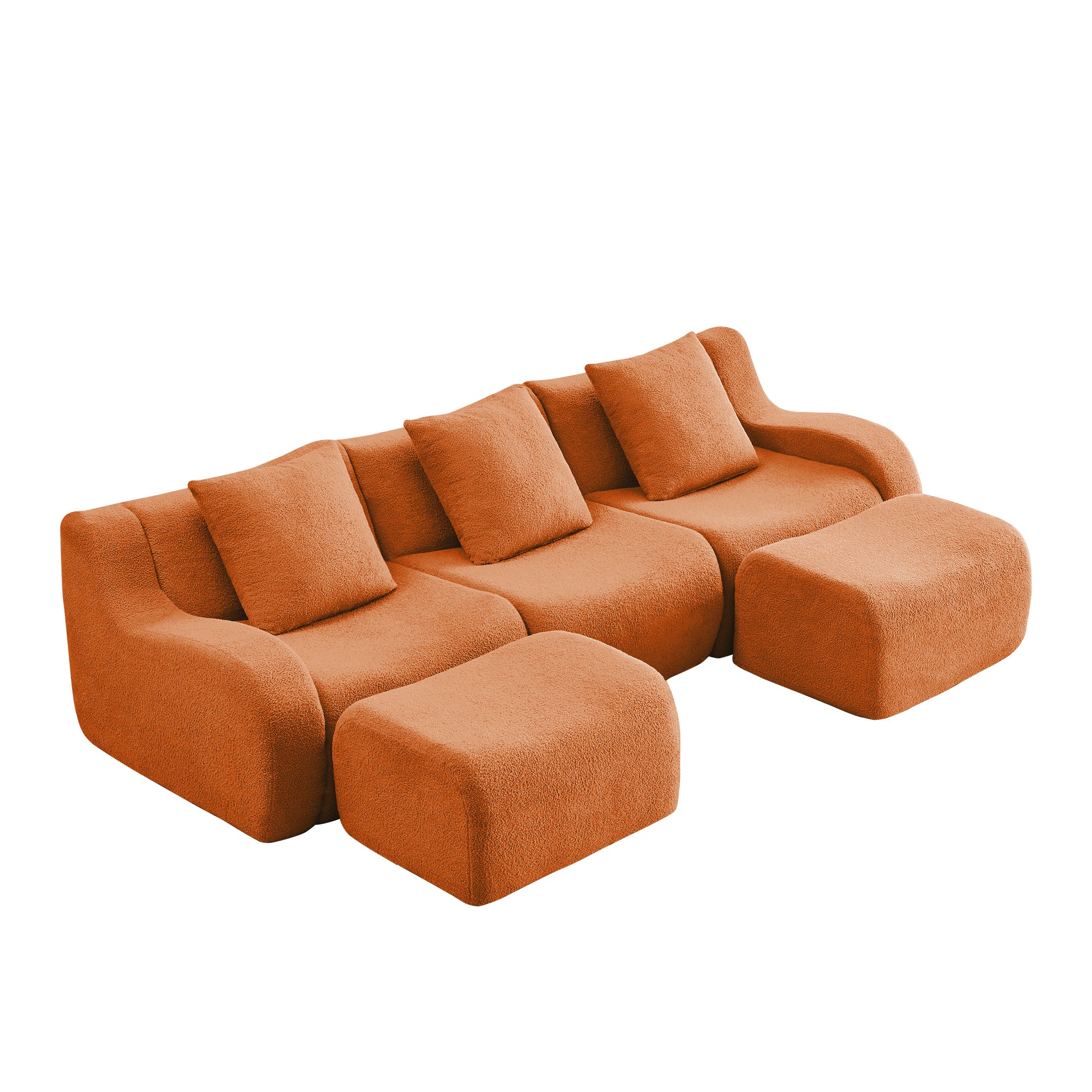 Chico 115" U-Shaped Modular Teddy Fabric U-shaped Sectional Sofa with 2 Movable Ottomans