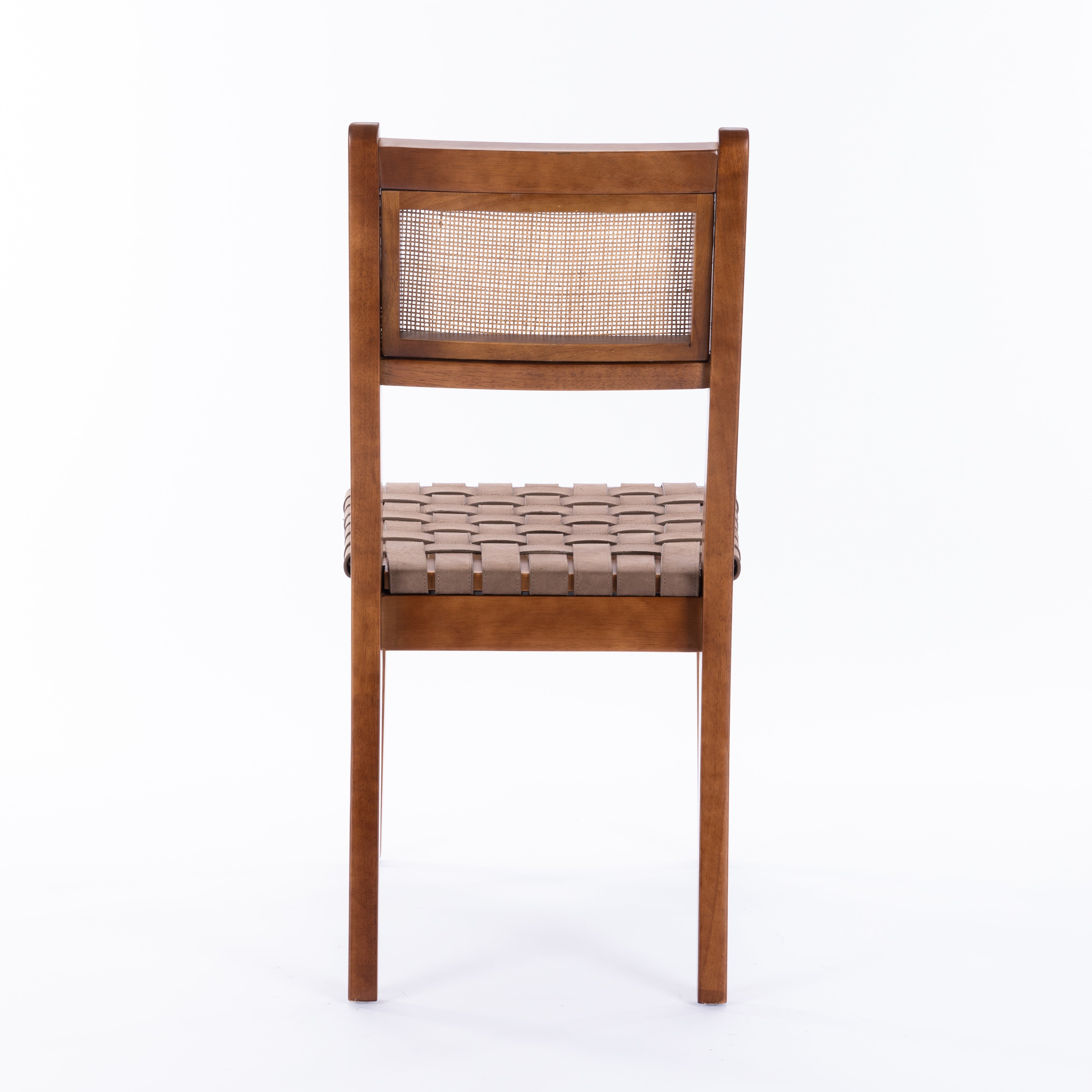 Tagus Modern Rattan Leather Woven Strips Dining Chair Set of 2