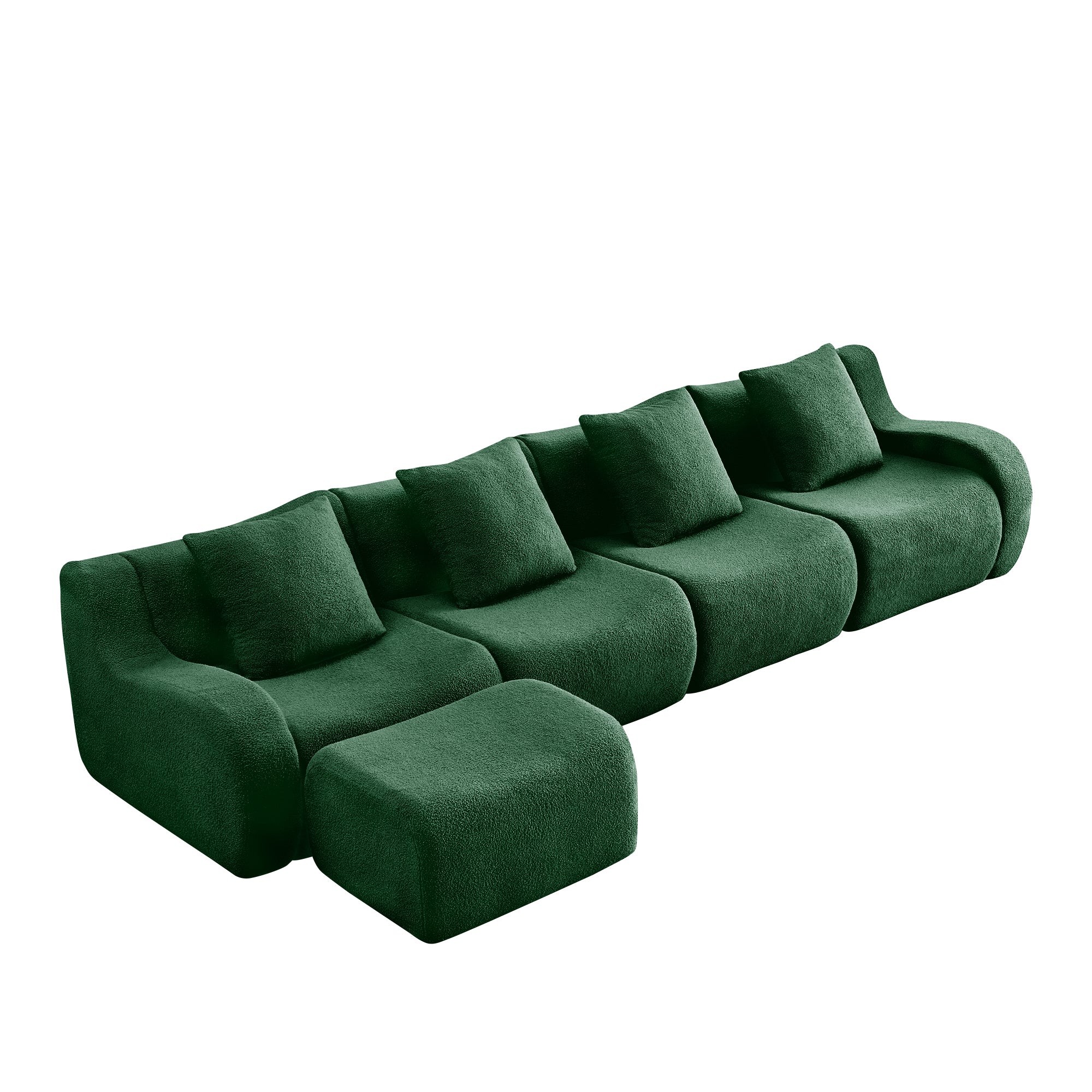 Chico 148" Modular Teddy Fabric L-Shaped Sectional Sofa with Curved Armrests and Ottoman