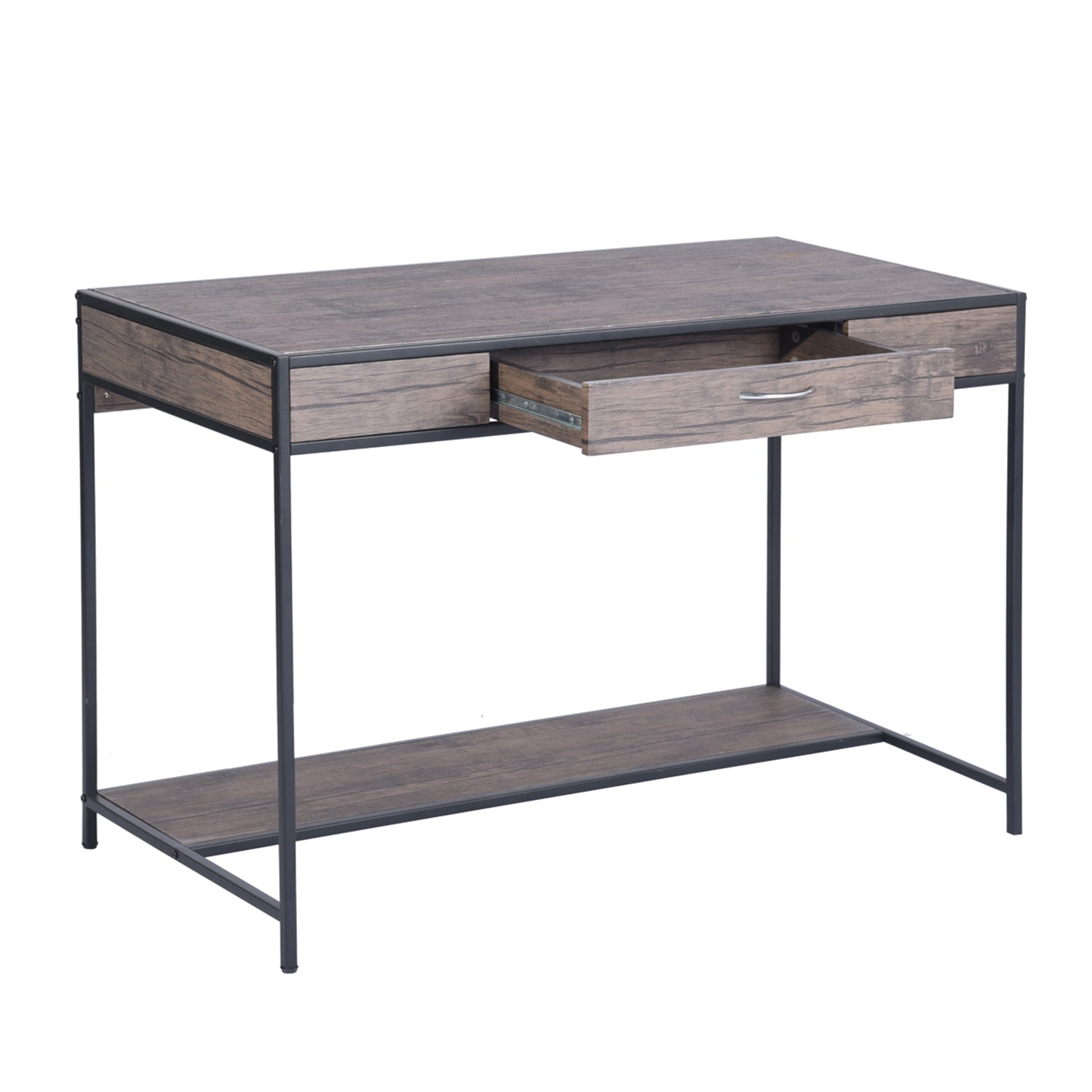 Homy Casa BLACKBURN 43.3” Industrial Desk with Drawer Computer Table Storage Shelf Vintage Brown Open Box