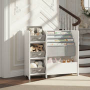 Sprout 4-Tier Kids Bookshelf with Fabric Drawers, White/Grey