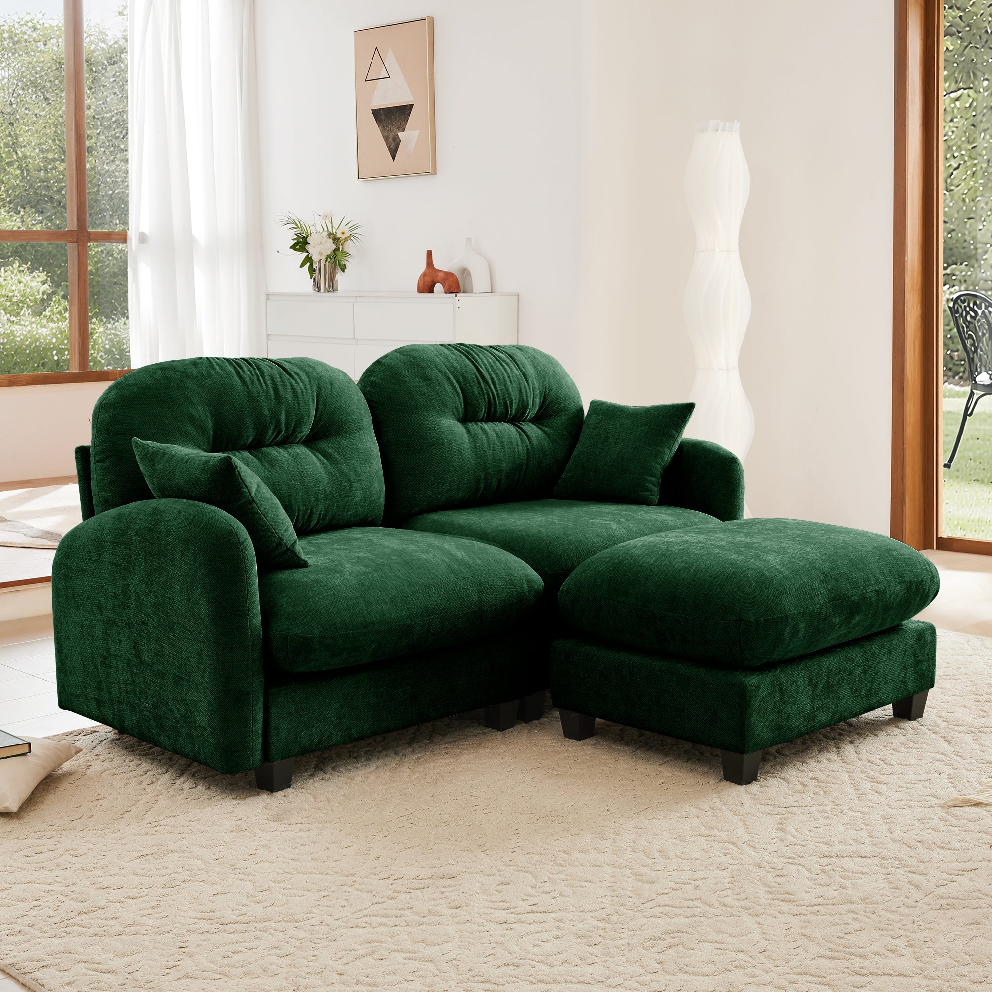 Roselyn 74" Modular Chenille Cloud L-Shaped Sectional Sofa with Ottoman