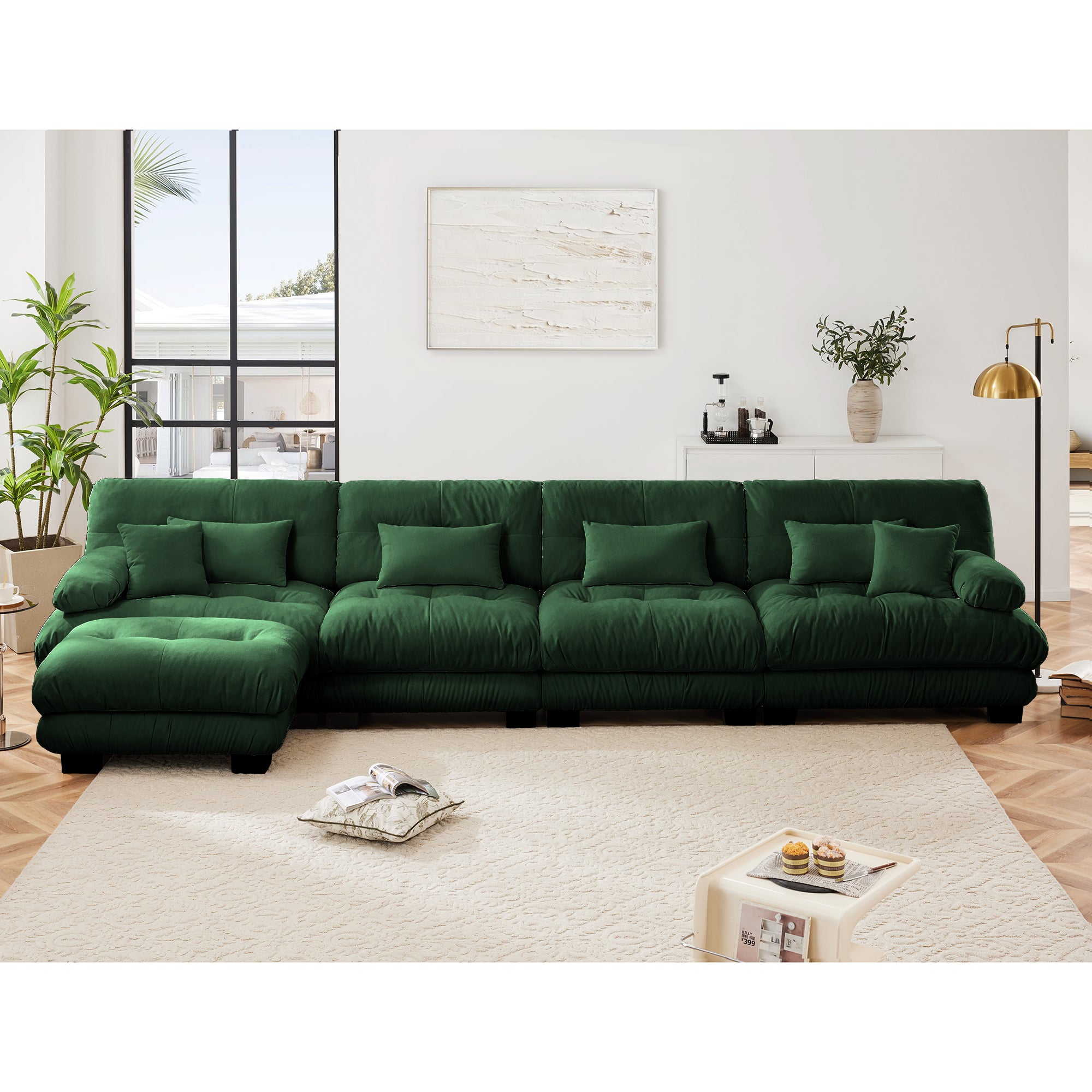 Monterey 173" Oversized Modular Chenille L-Shaped Cloud Sectional Sofa with Ottoman