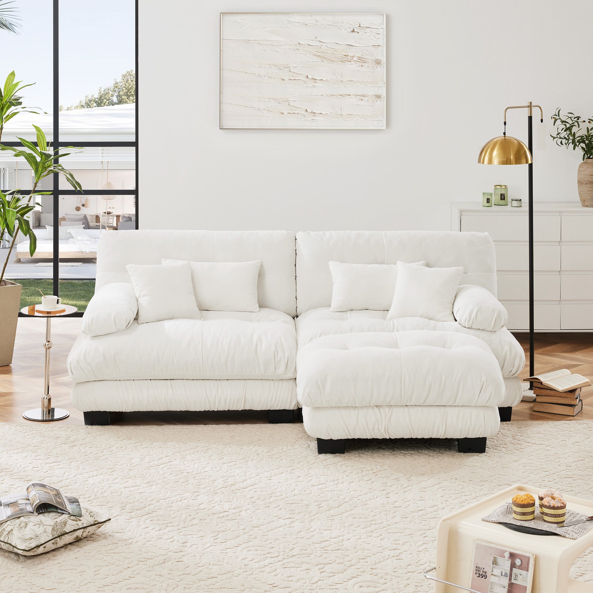 Monterey 94" 3 Piece L Shaped Modular Sofa Set, Velvet Deep Seat 5-Seater Sofa with Ottoman