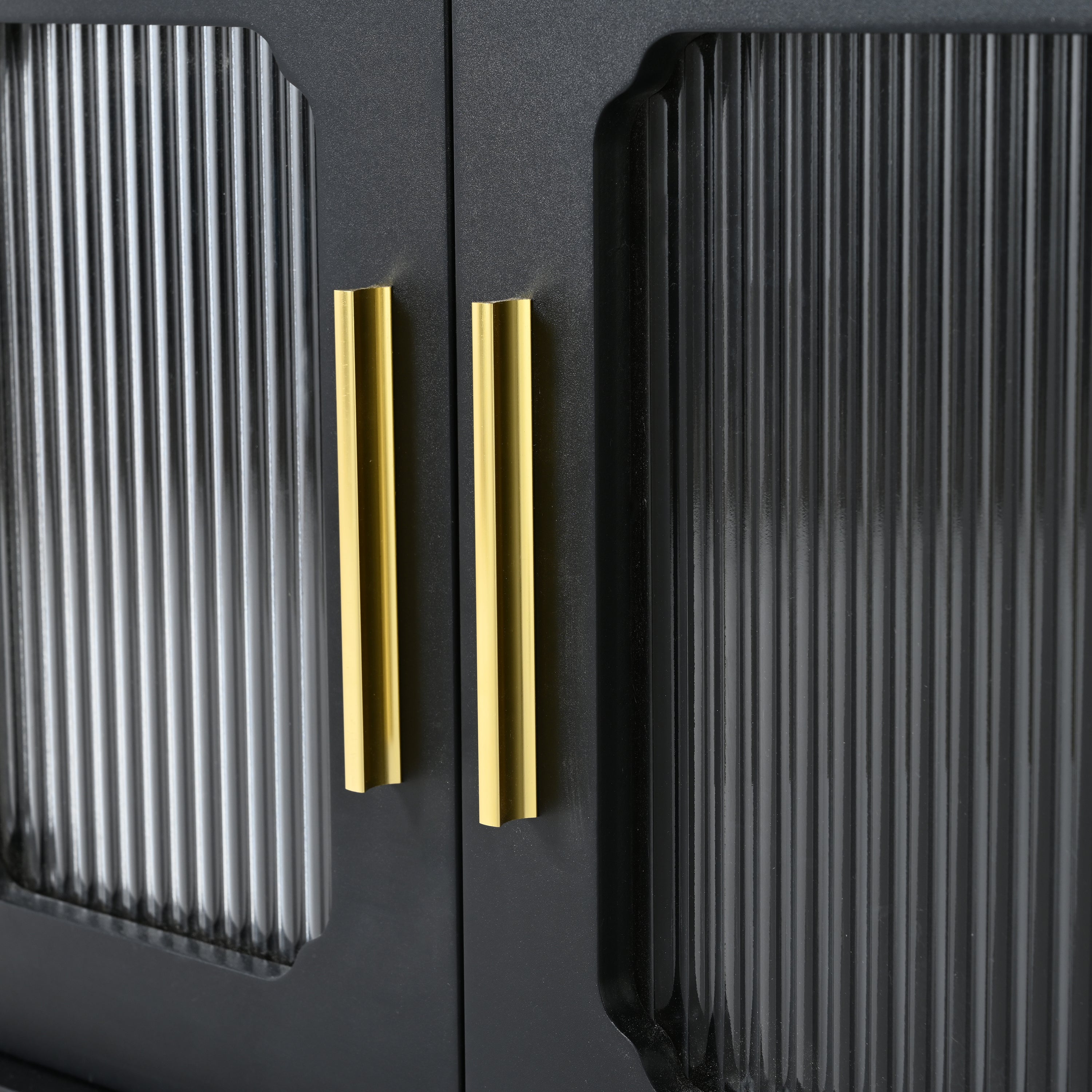 Retro Design TV Stand with Fluted Glass Doors for TVs Up to 78'', Practical Media Console with 2 Drawers and Cabinets, Elegant Entertainment Center for Living Room, Black