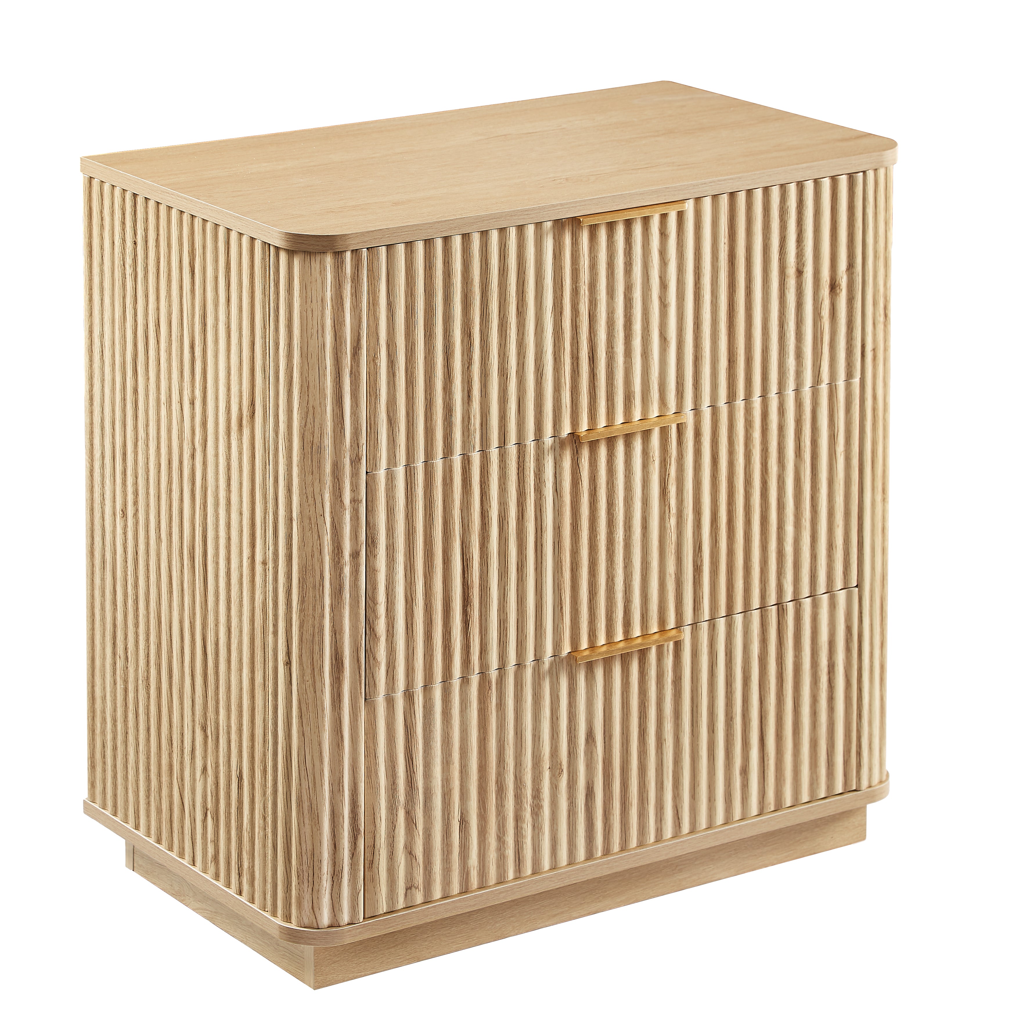 Roros 3 Drawers Wood Nightstand