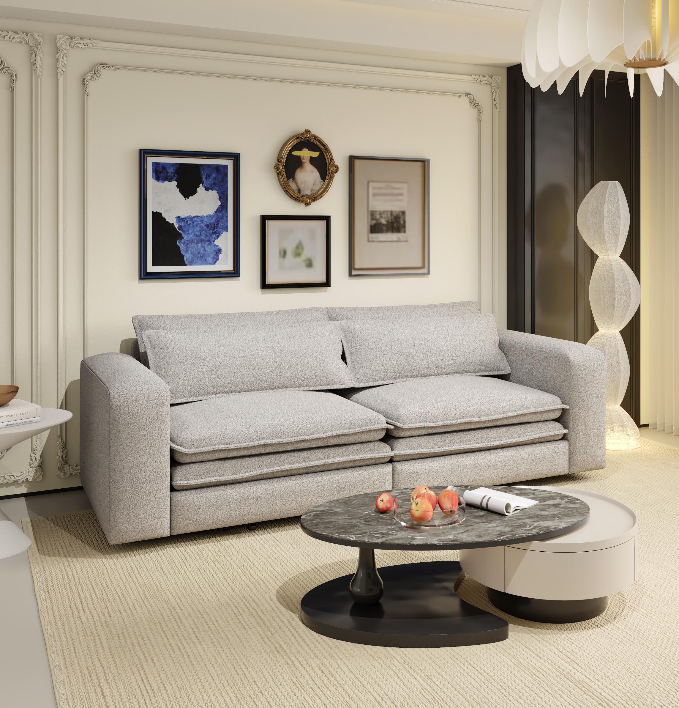 Cary 93" King Size Teddy Convertible Pull-Out Sleeper Sofa Bed with Chaise Lounge and Lumbar Pillows