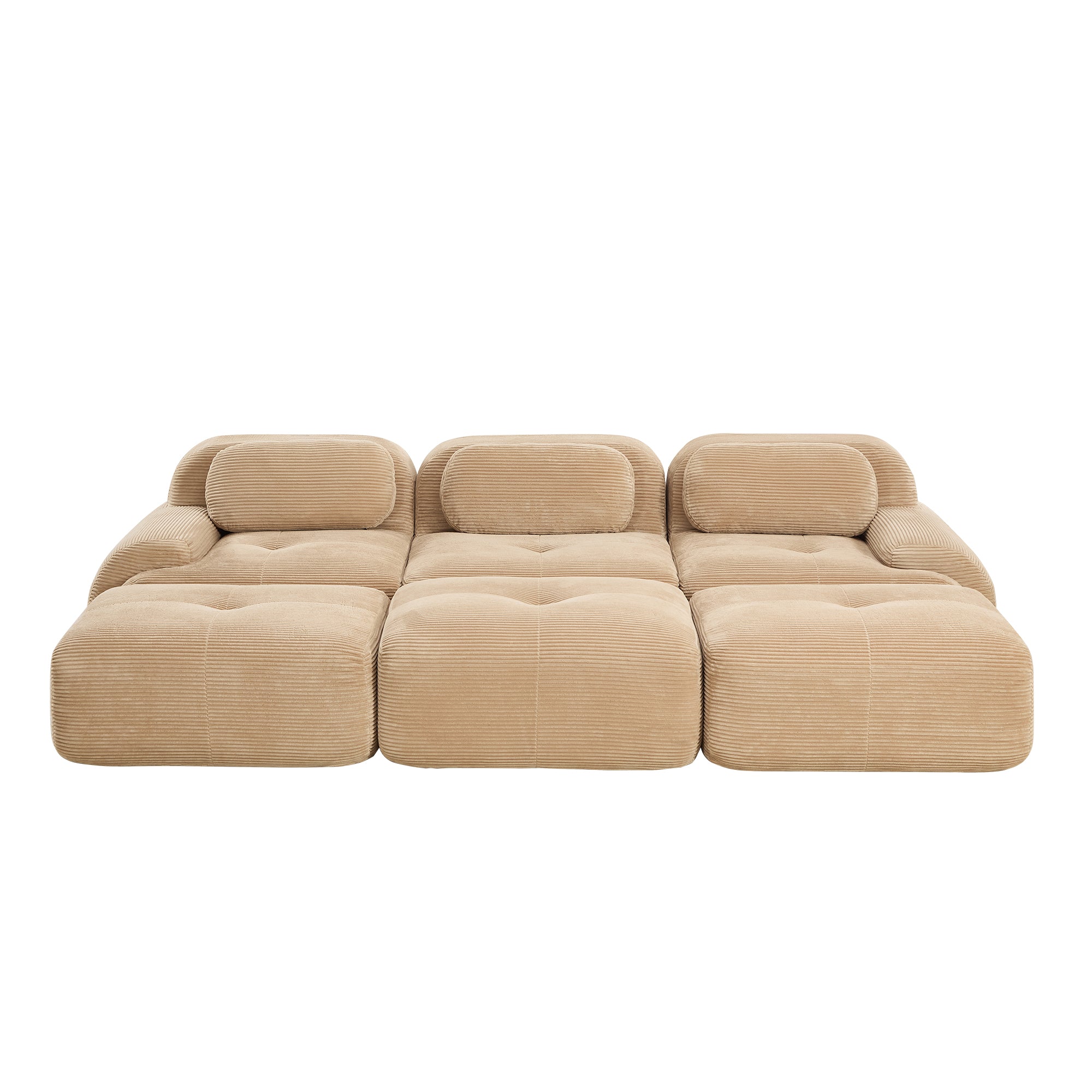 Anchorage 116" Corduroy Cloud Modular Sofa with Ottomans and Curved Armset