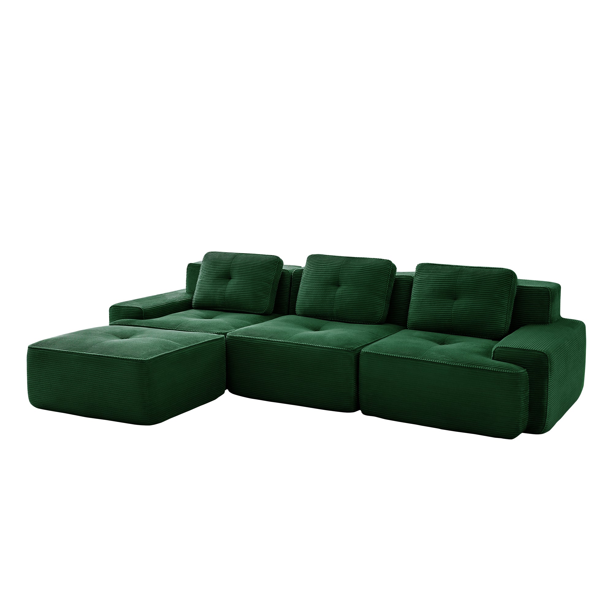 Racine 117" Modular Corduroy Fabric L-Shaped Sectional Sofa with Movable Ottoman