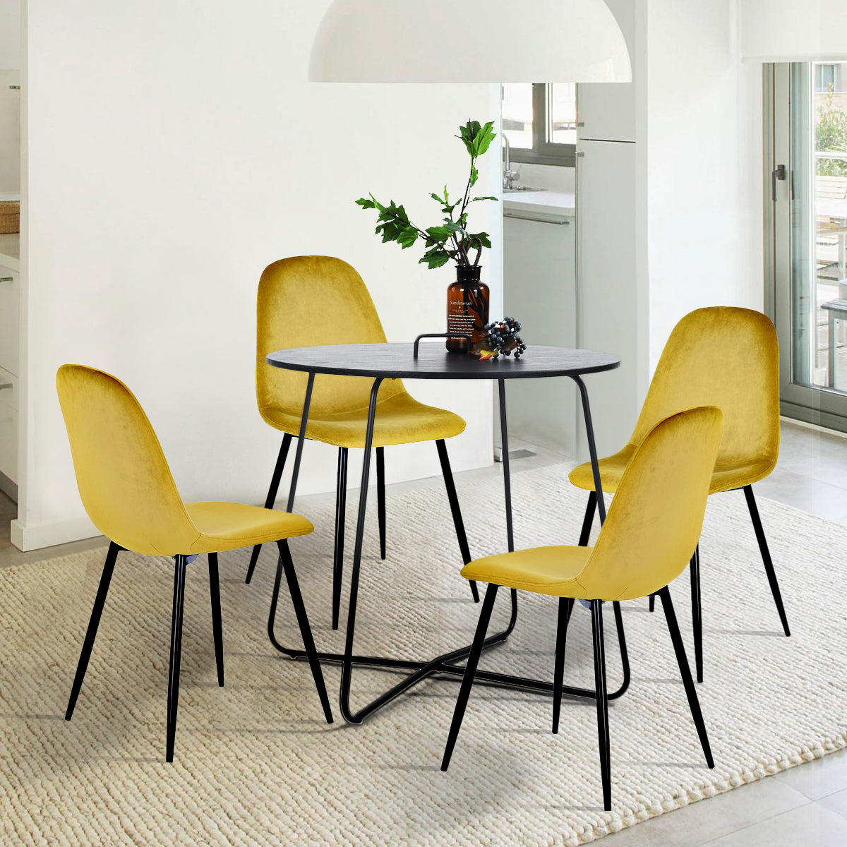 Homy Casa Charlton 2PC Velvet Dining Chair in Yellow