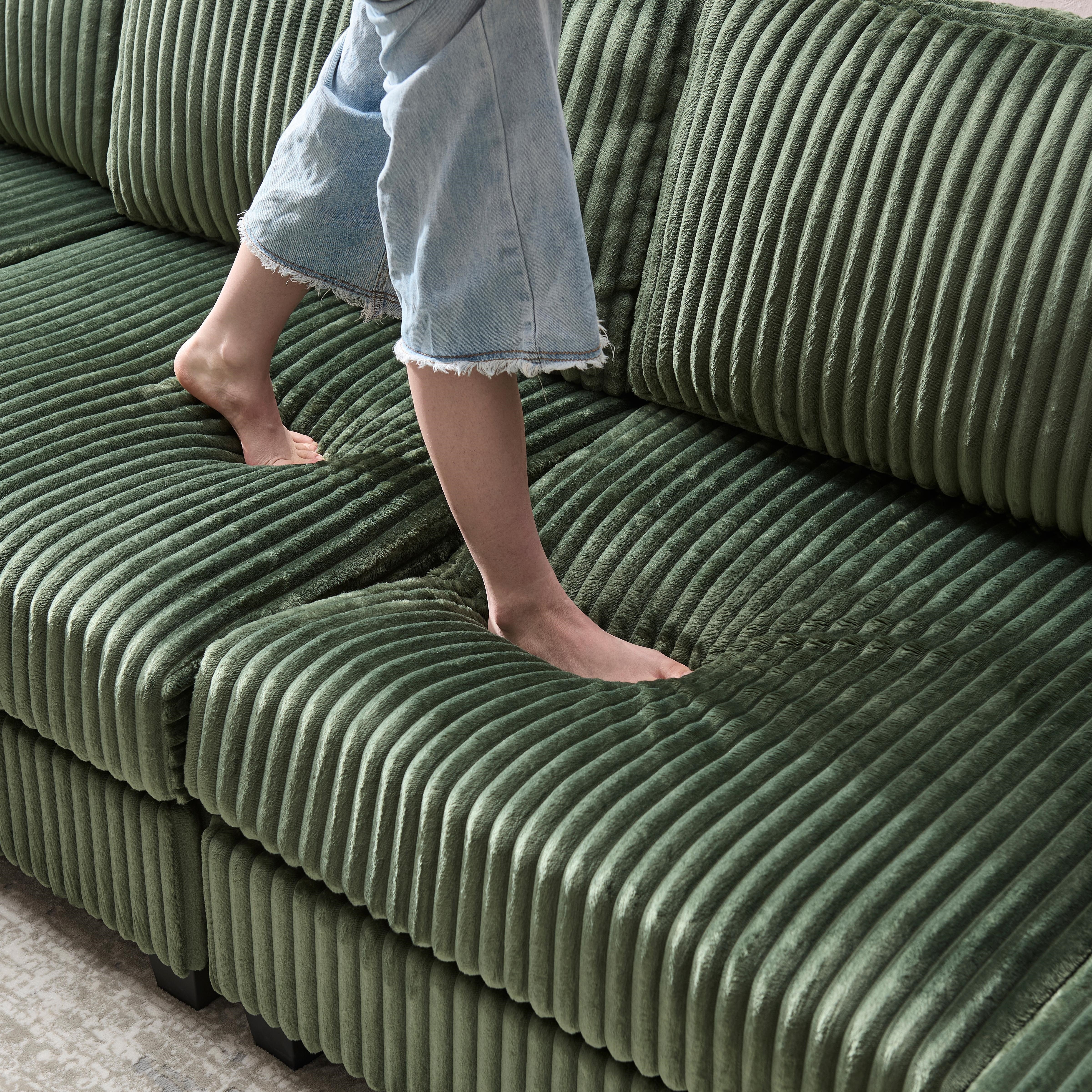 Edenleaf 137" Corduroy U-Shaped Sectional Sofa with Double Chaise & Side Storage