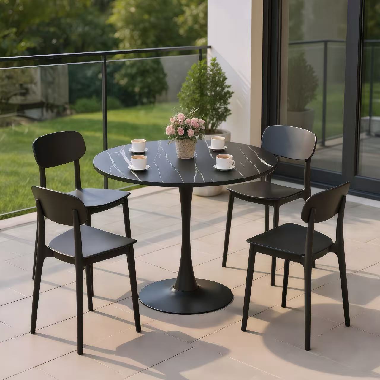 Homy Casa Luna 24" Mid Century Modern Round Dining Table with MDF Top and Steel Base