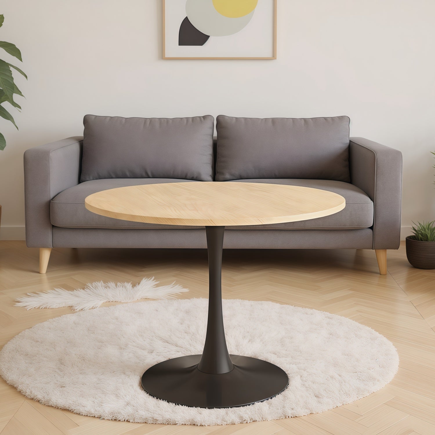 Homy Casa Luna 24" Mid Century Modern Round Dining Table with MDF Top and Steel Base