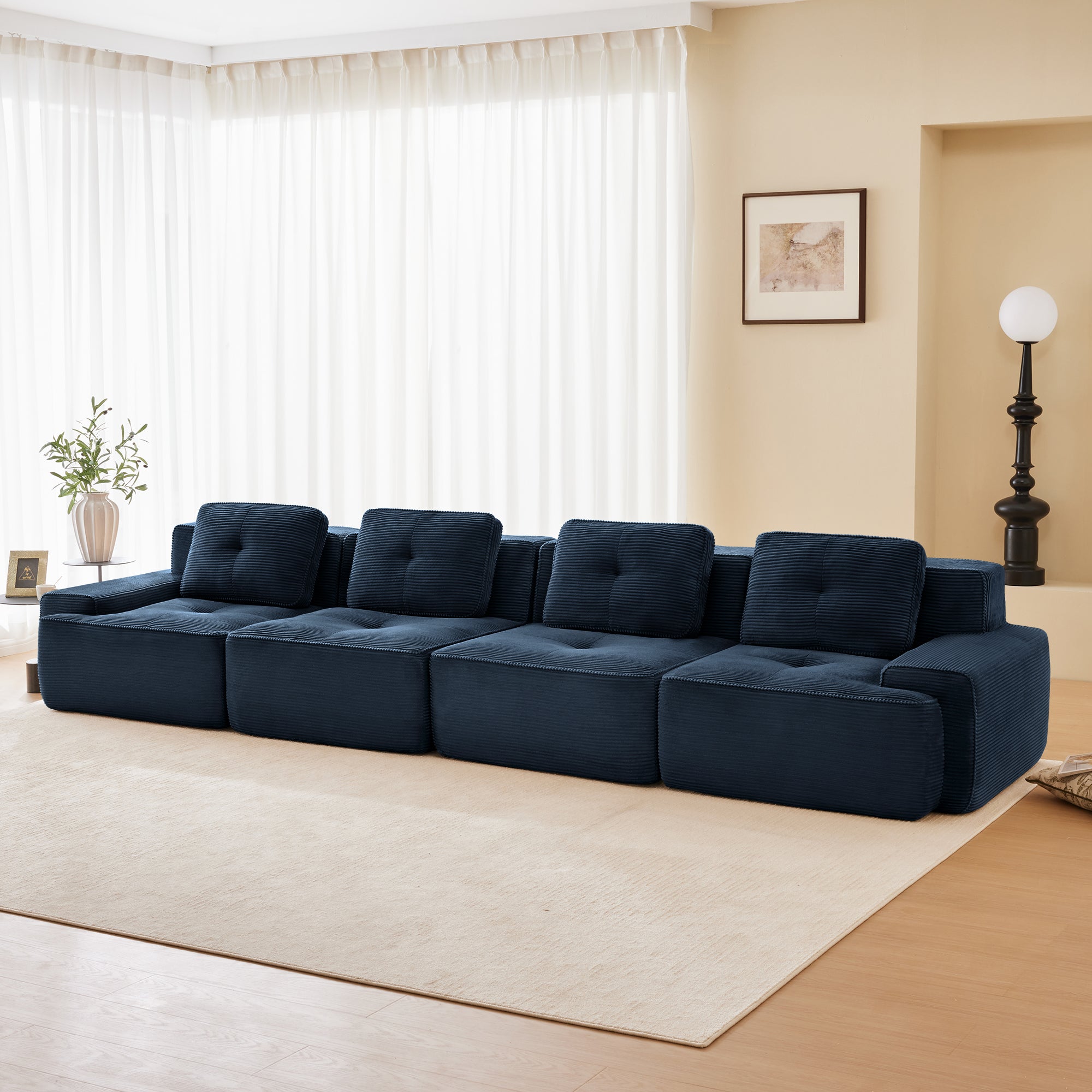Racine 153" Modular Corduroy Fabric 4-Seater Sofa with Deep Seat