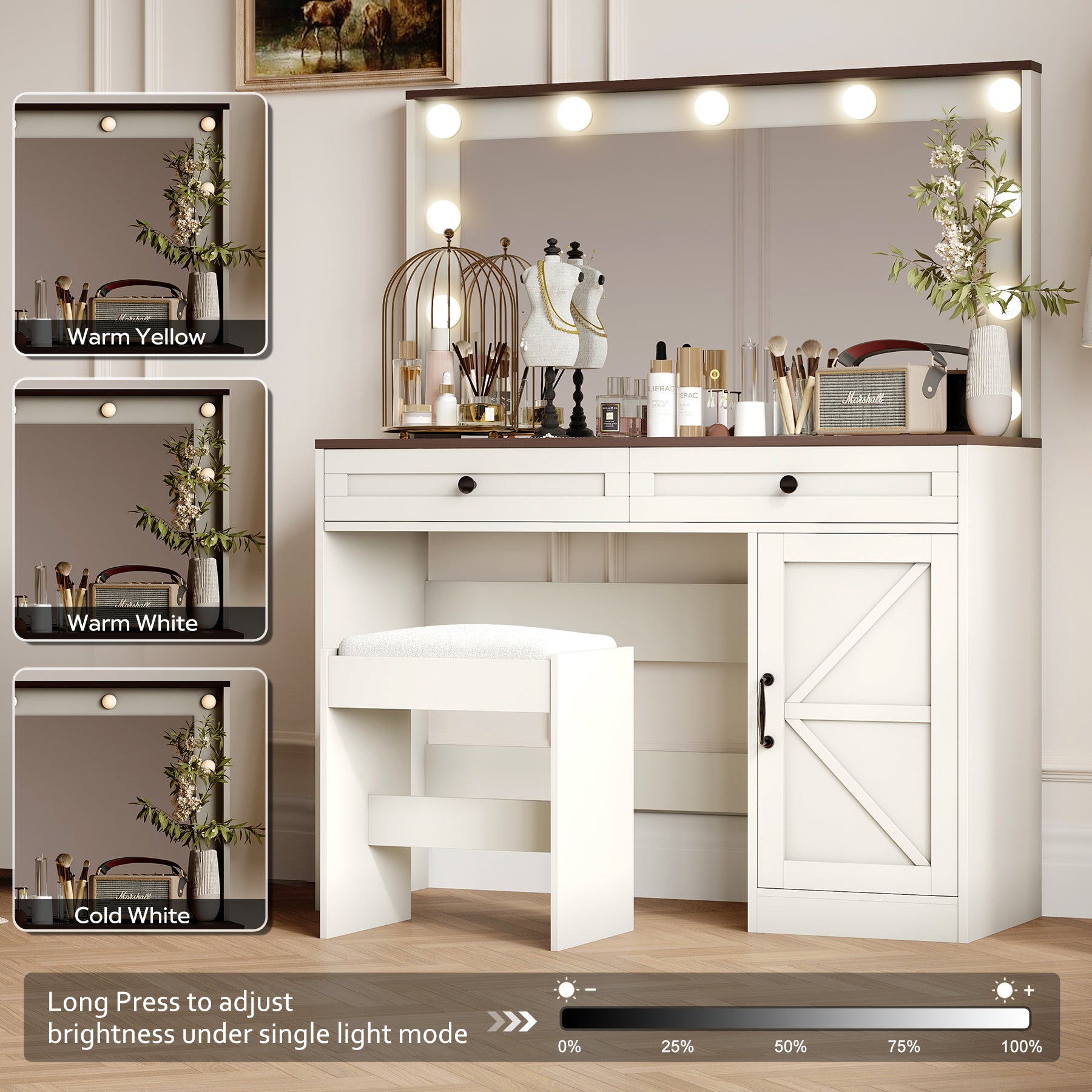 Arvika Makeup Vanity Table Set with Lighted Mirr