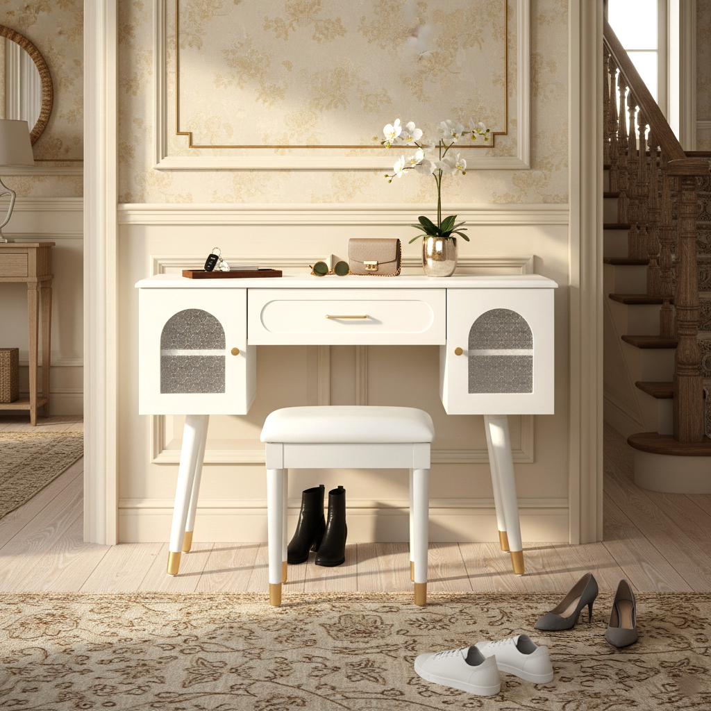 White Vanity Make up table & chair set