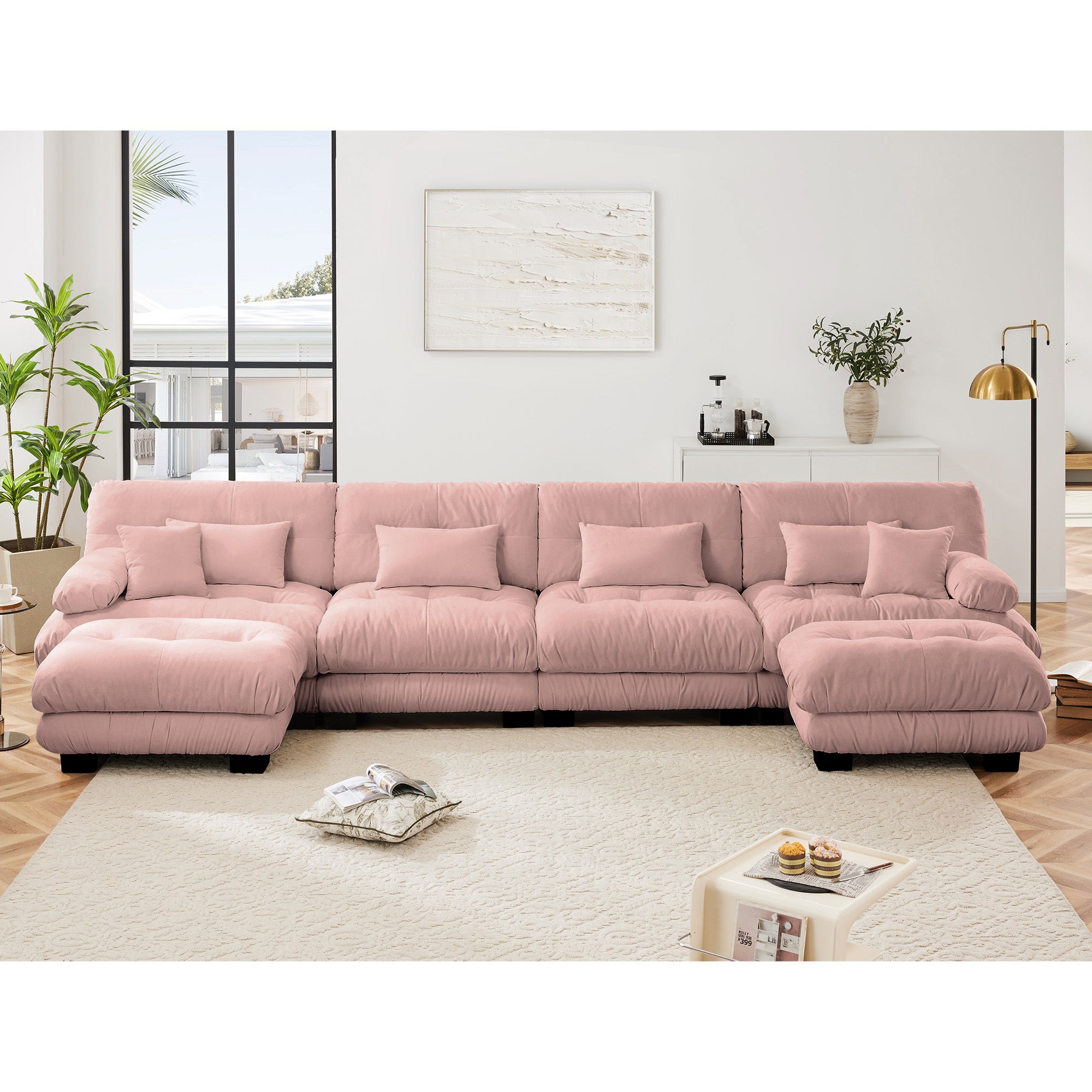 Monterey 173" Oversized Modular Chenille U-Shaped Cloud Sectional Sofa with 2 Ottomans
