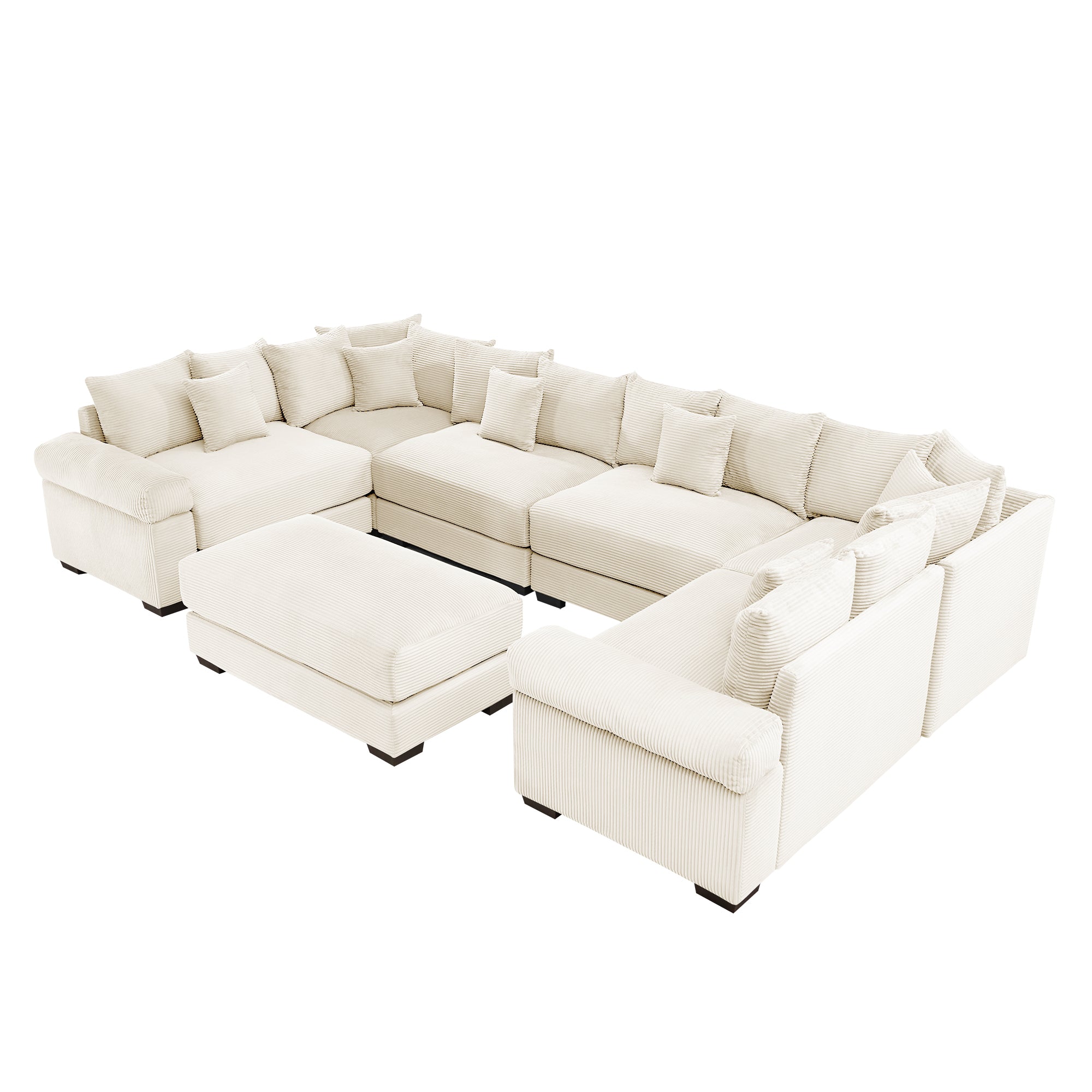 Albany 138" Oversized 7 Pieces Modular Corduroy U-Shaped Sectional Sofa with Ottoman