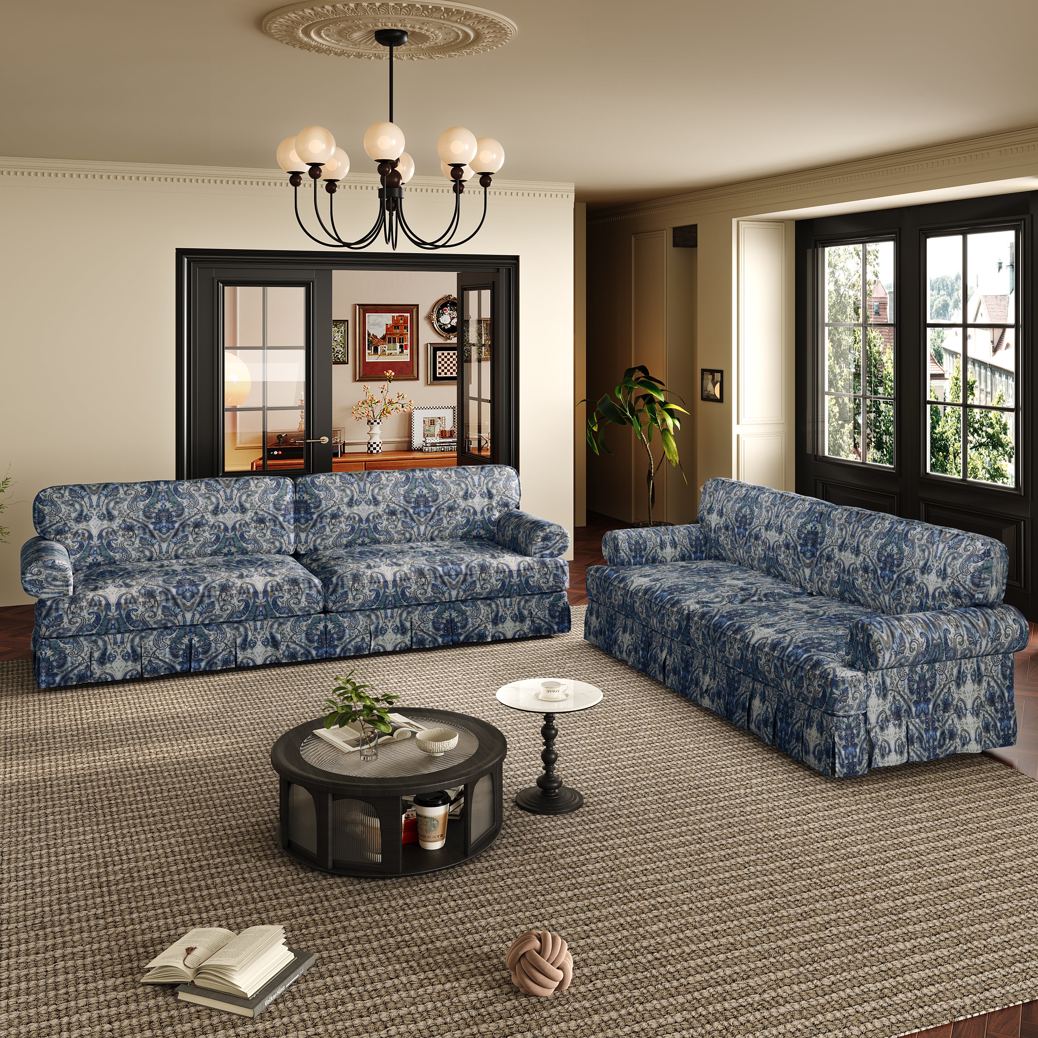 Livonia Oxford Fabric Comfortable Sofa Set with 3-Seater Sofa and 7-Seater Sofa