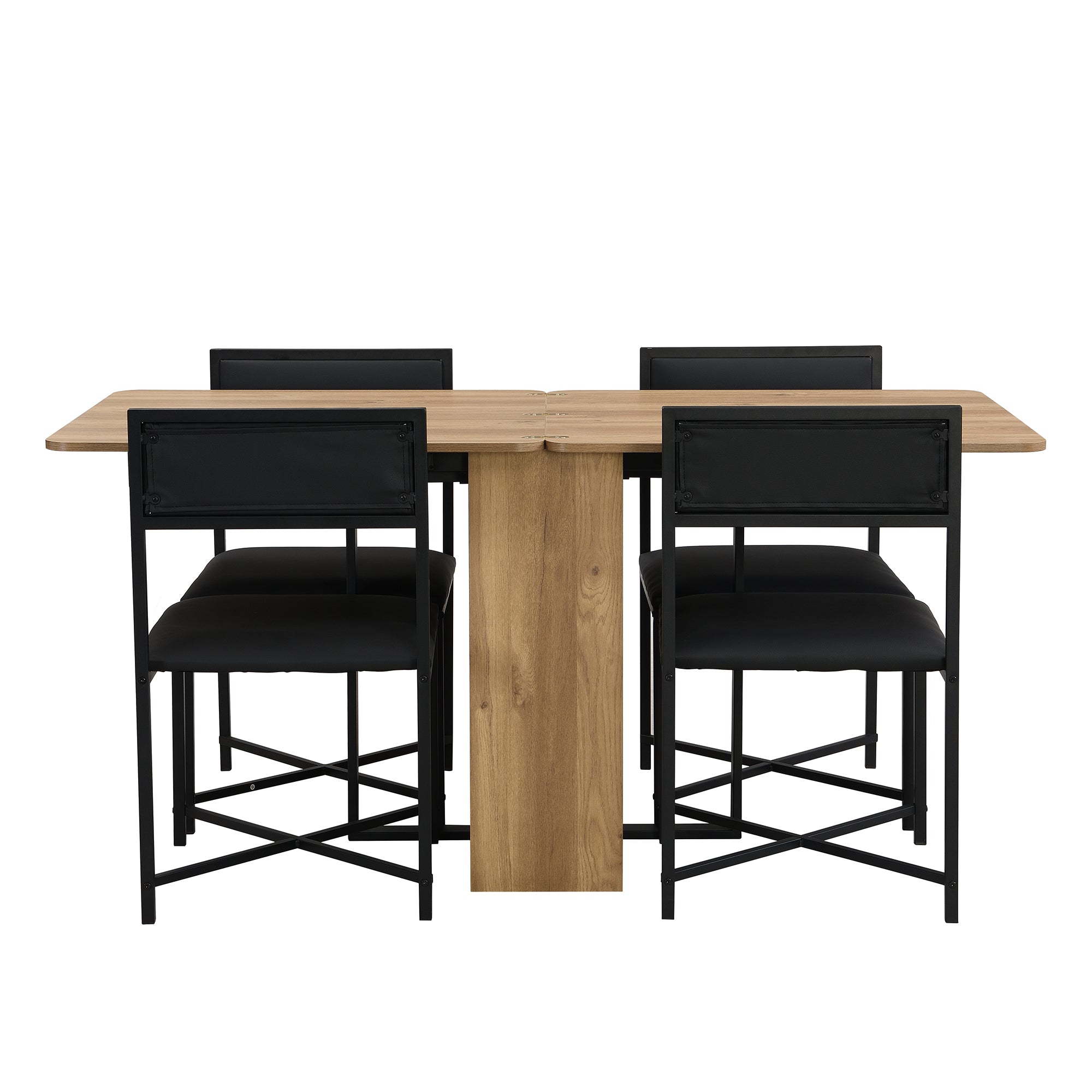 Lento 63" Modern Black 5 Piece Extendable Dining Table Set with Storage and Chairs