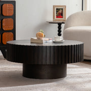 Round Coffee Table Handcrafted Relief Sturdy Pedestal Wooden Olive-Shaped Tea Table for Living Room